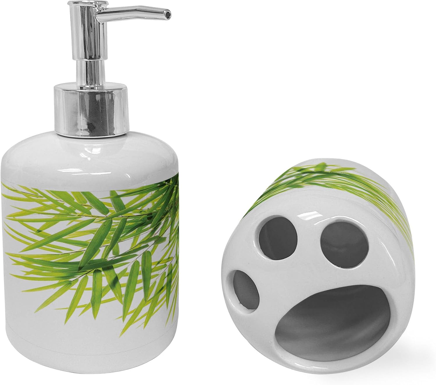 Ambesonne Asian Themed Soap Dispenser Toothbrush Holder Set