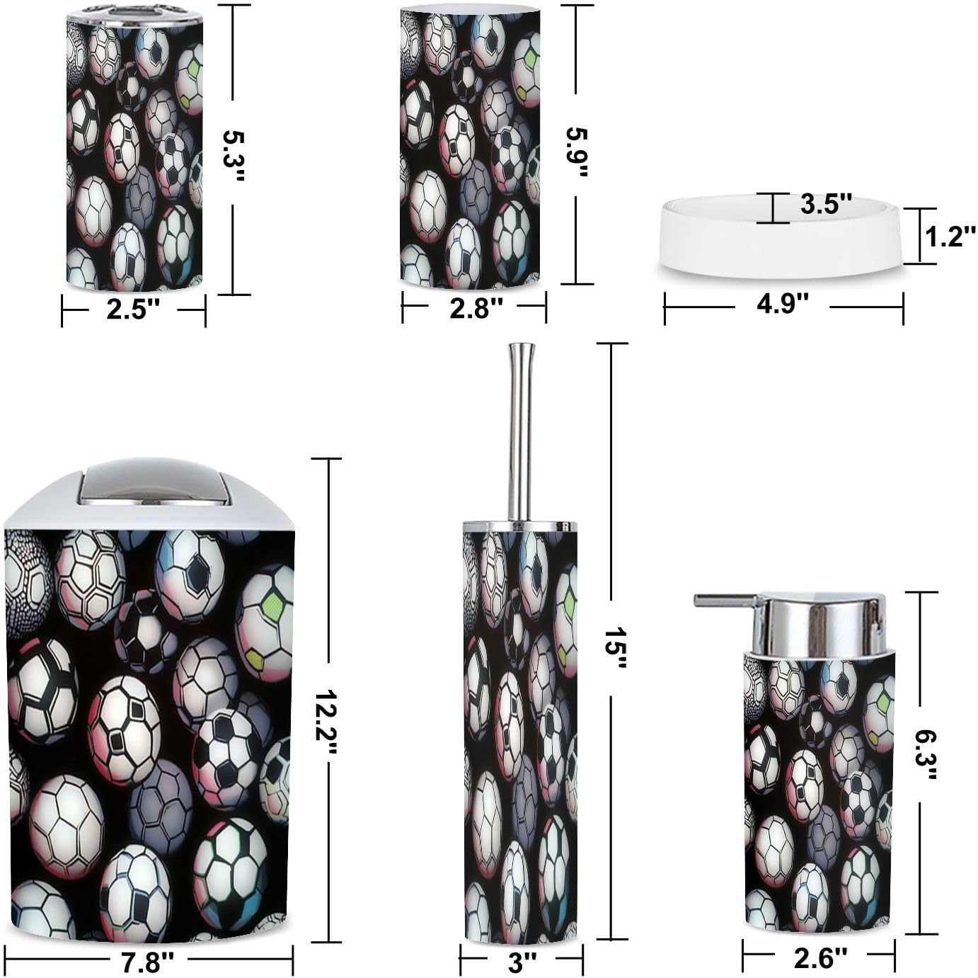 6 Piece Boho Bathroom Accessories Set with Soccer Ball Design