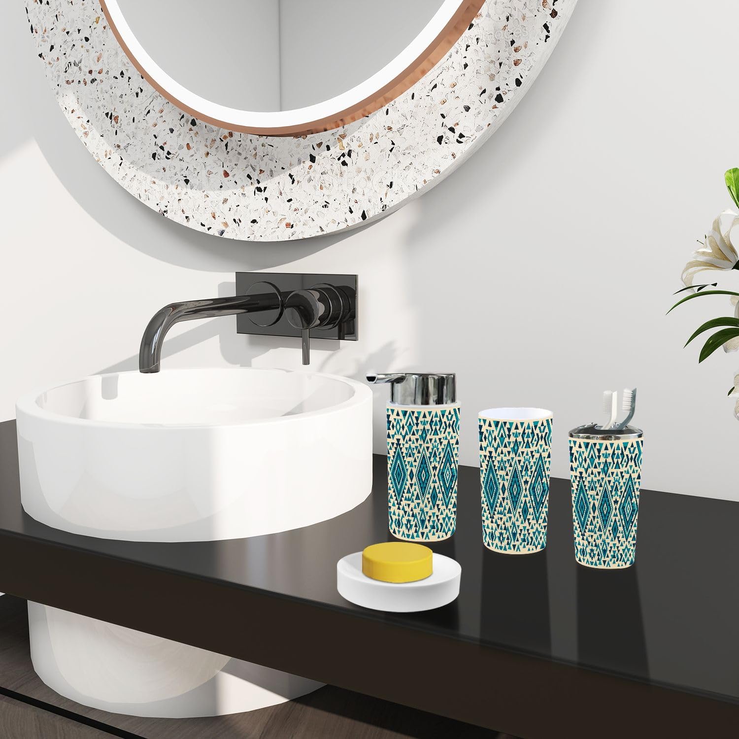 Boho Aztec Bathroom Accessory Set of 6 1