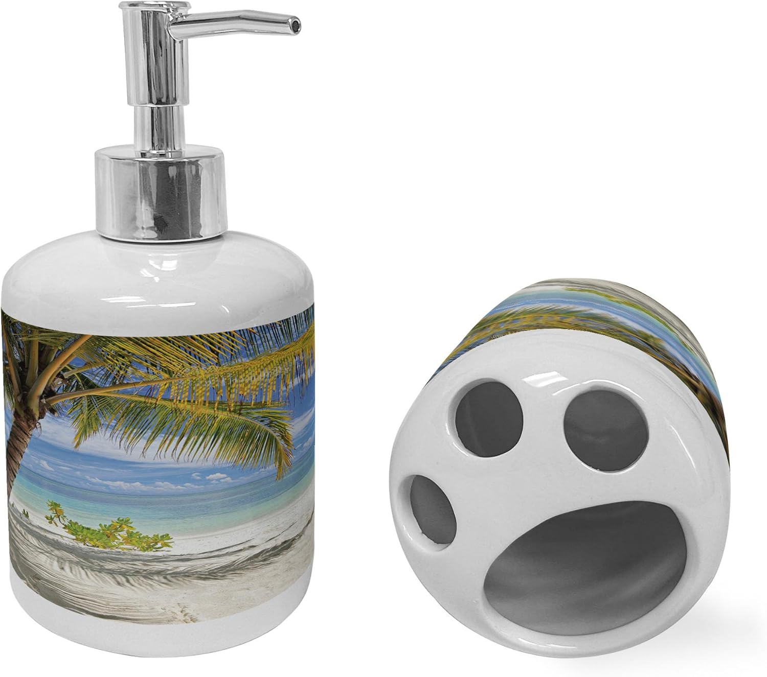 Ambesonne Ceramic Soap Toothbrush Holder Set