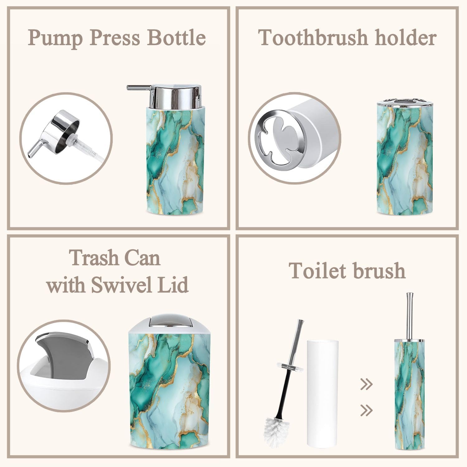 6 Piece Marble Blue Bathroom Accessories Set