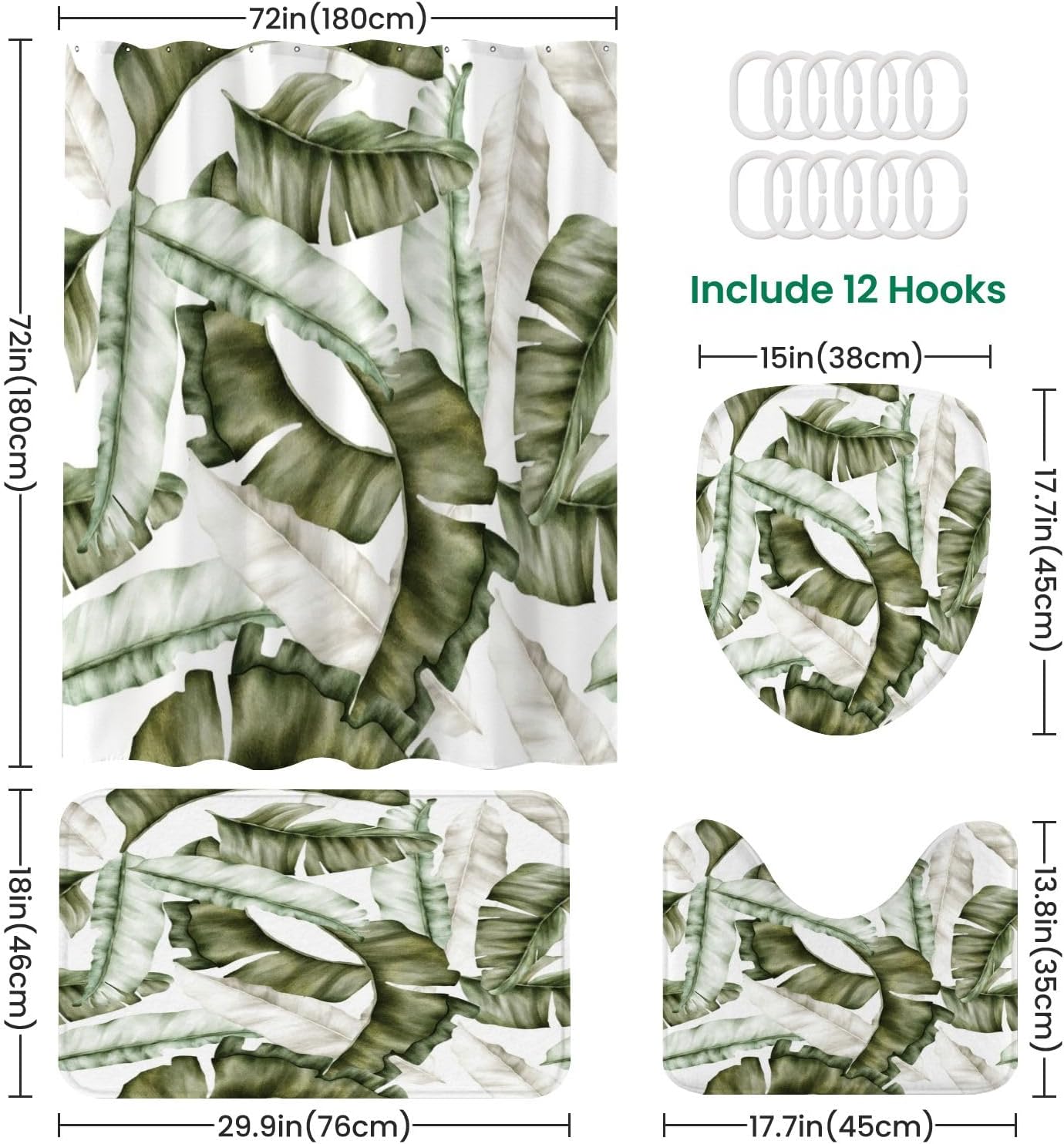 JCOOKLOFTS 4 Piece Luxury Banana Leaf Shower Set