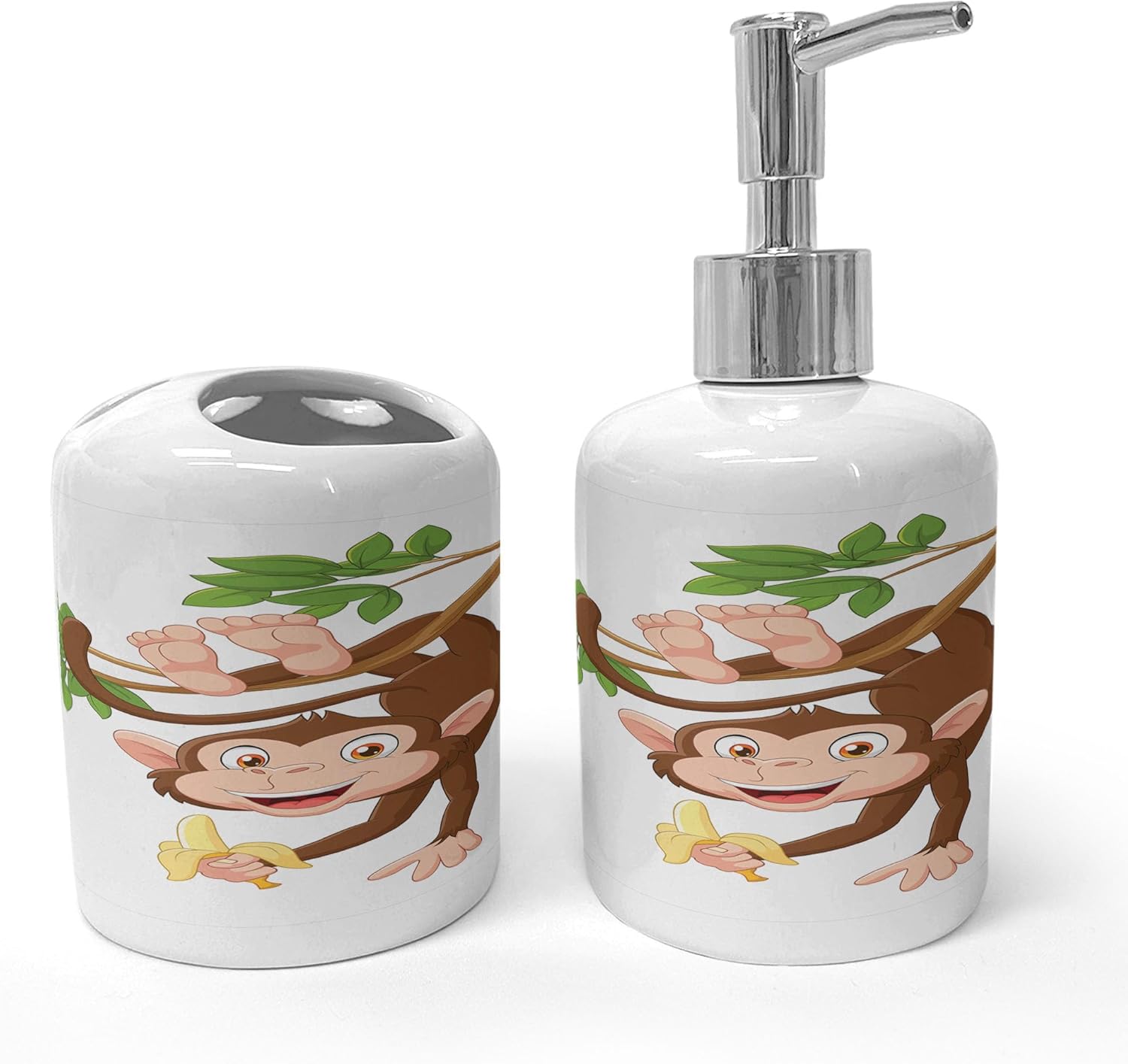 Ambesonne Cartoon Soap Dispenser and Toothbrush Holder Set 1