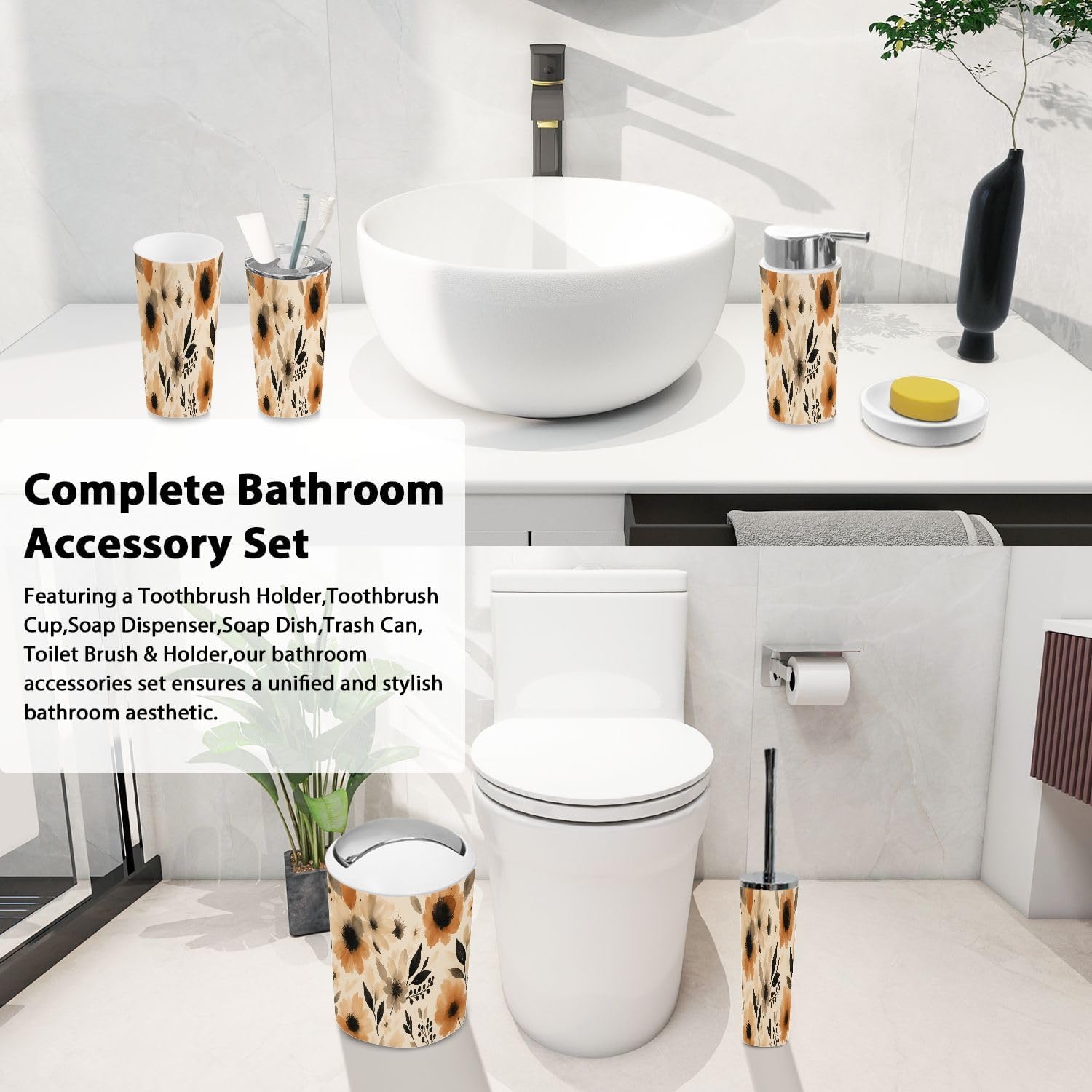 Boho Ikat Bathroom Accessory Set 6 Piece