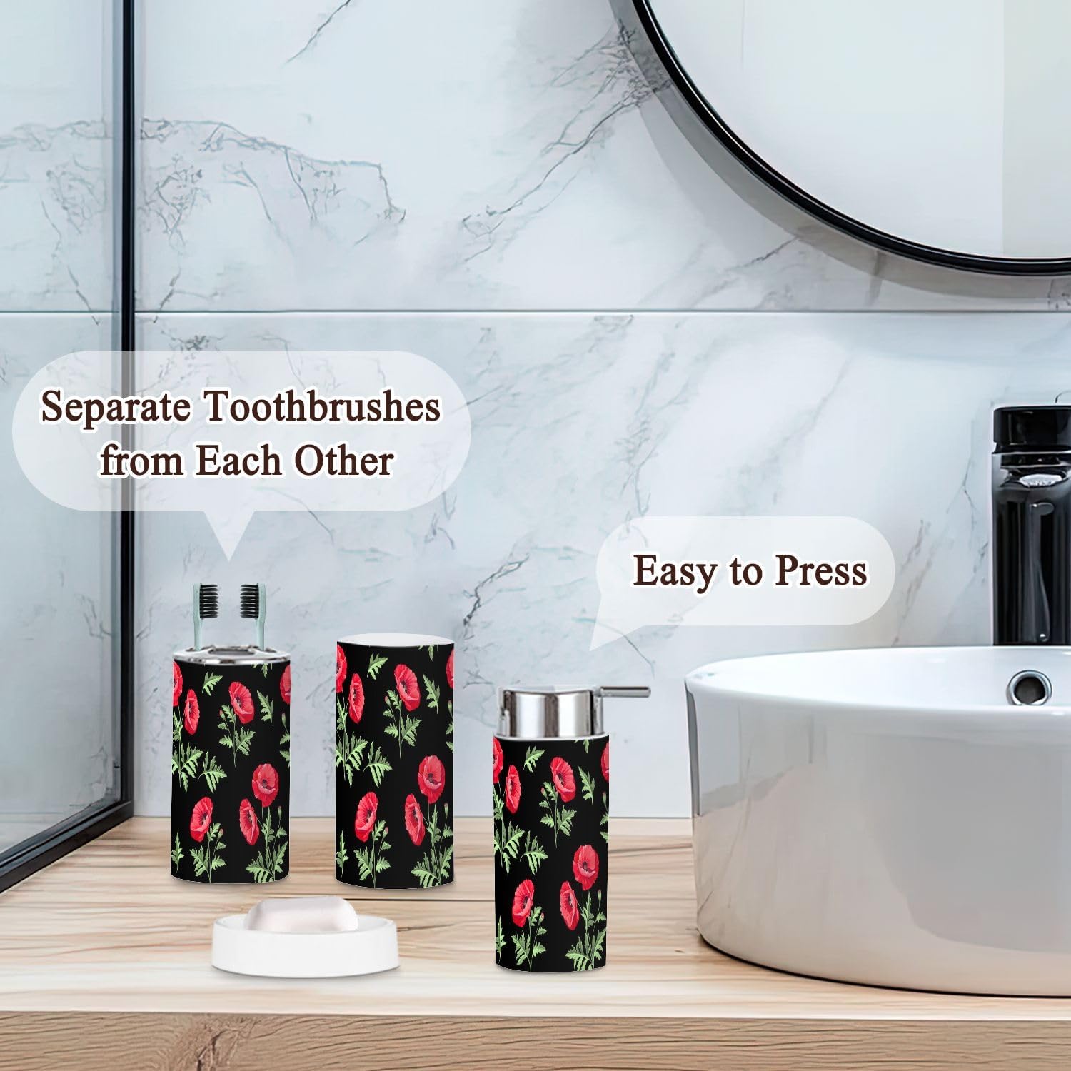6 Piece Boho Bathroom Accessories Set with Flowers 1