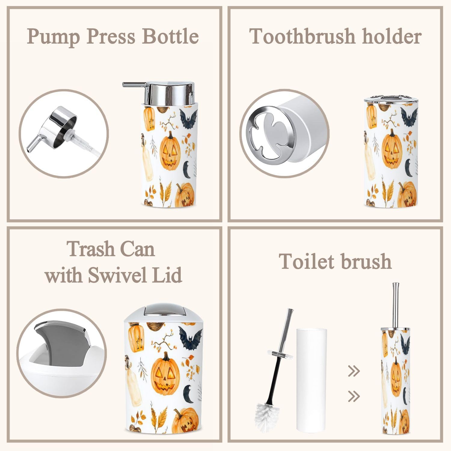 6 Piece Bathroom Accessories Set for Halloween and Thanksgiving