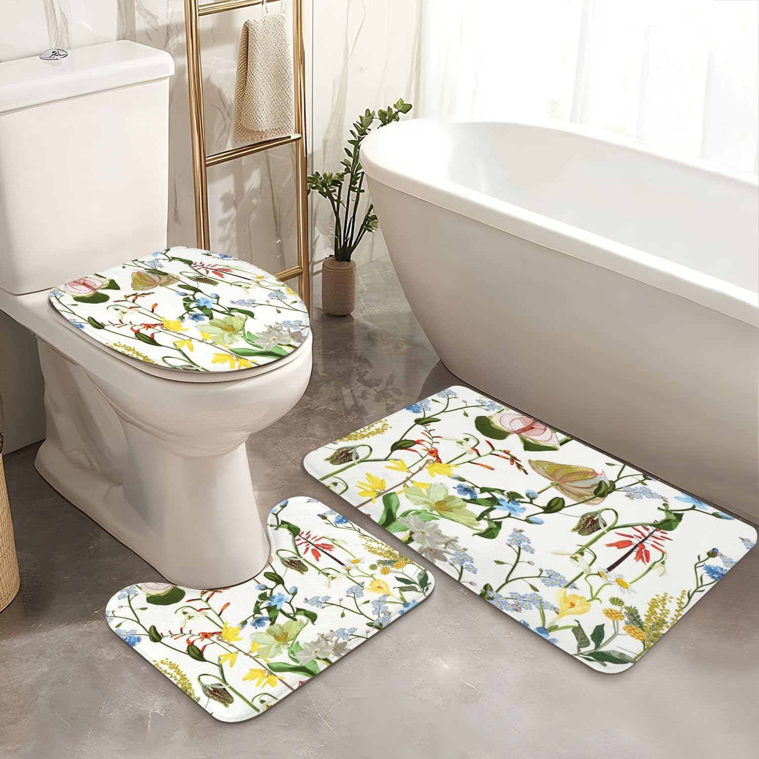 4 Piece Shower Curtain Set with Rugs Mats and Non-Slip Design 1