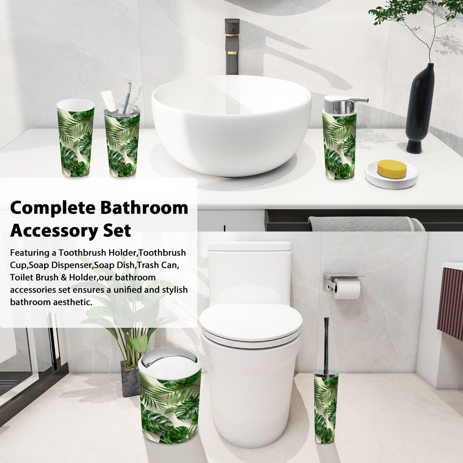 Boho Tropical Bathroom Accessory Set 6 Piece 1