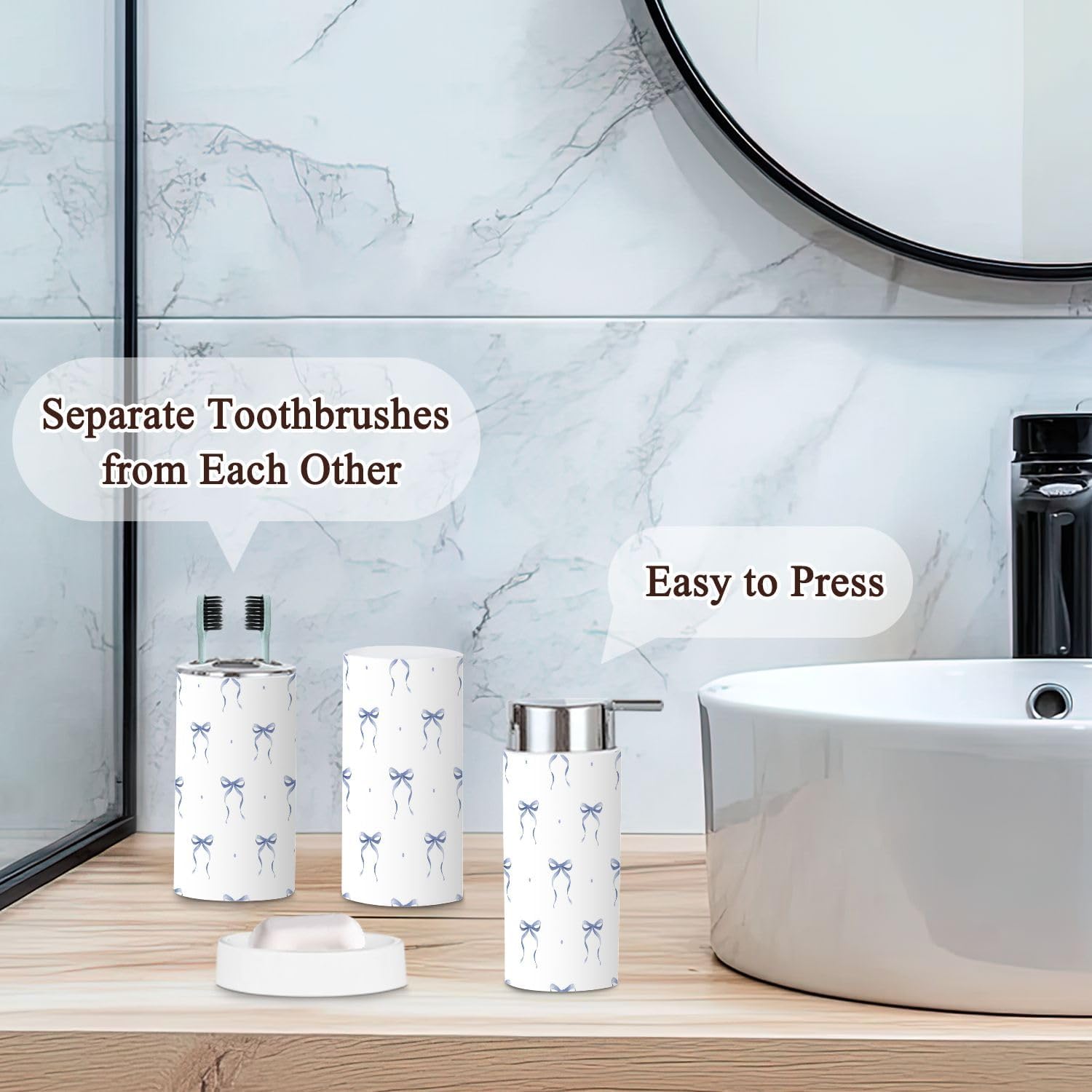 6 Piece Bathroom Accessories Set Soft Blue Boho Design