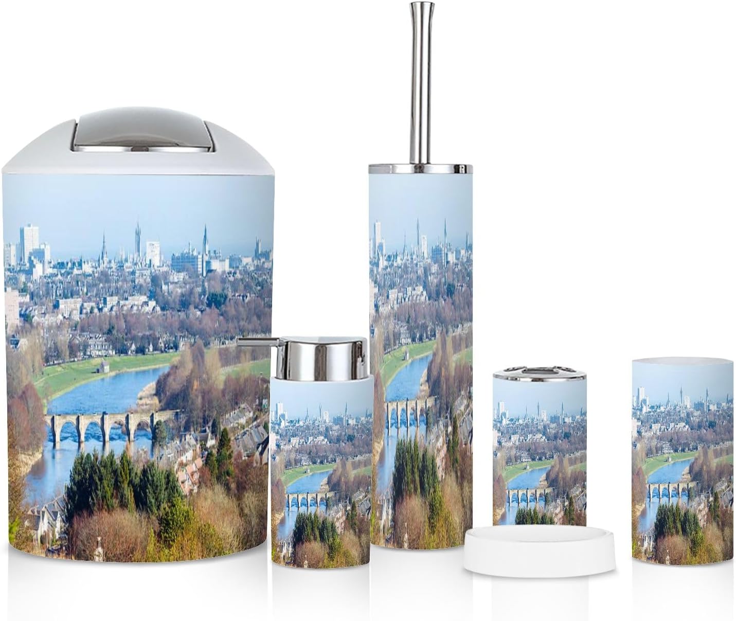 6 Piece Bathroom Accessories Set with Aberdeen Scotland Landscape