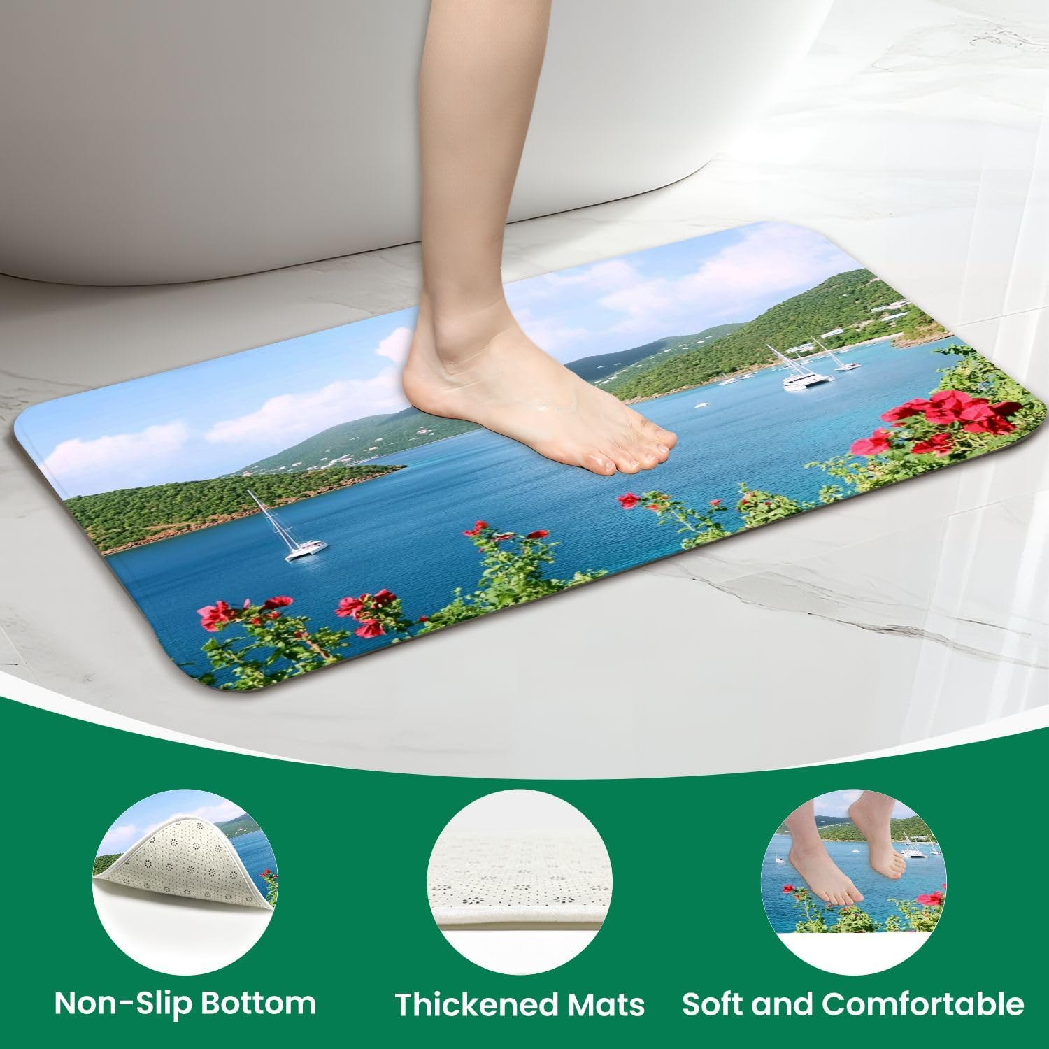 4 Piece Shower Curtain Set with Non-Slip Rugs and Mat