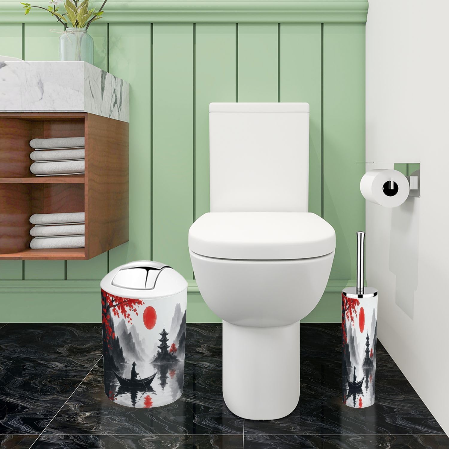 Boho Japanese Style Bathroom Accessory Set of 6