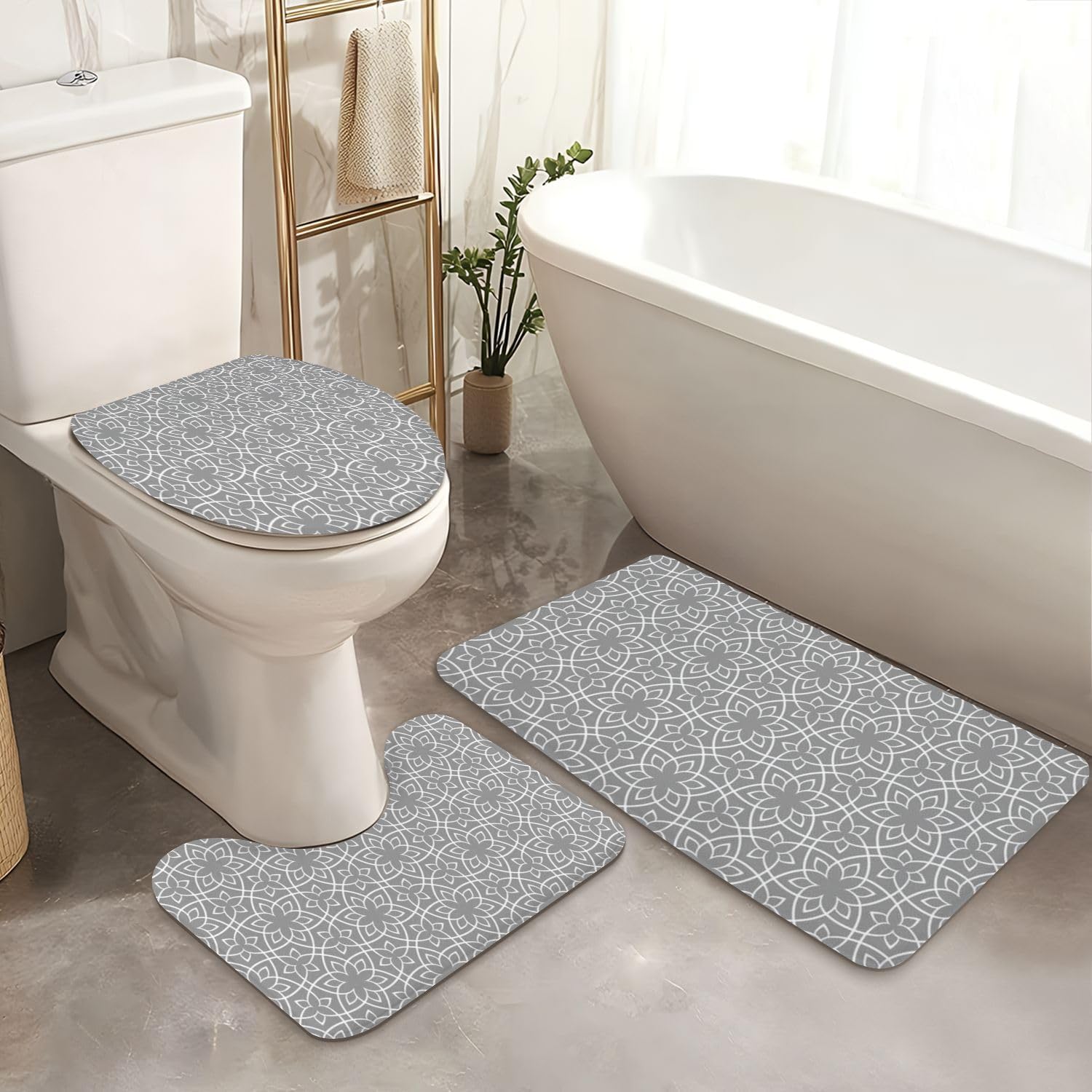 4 Piece JCOOKLOFTS Shower Set with Rugs Mats and Covers