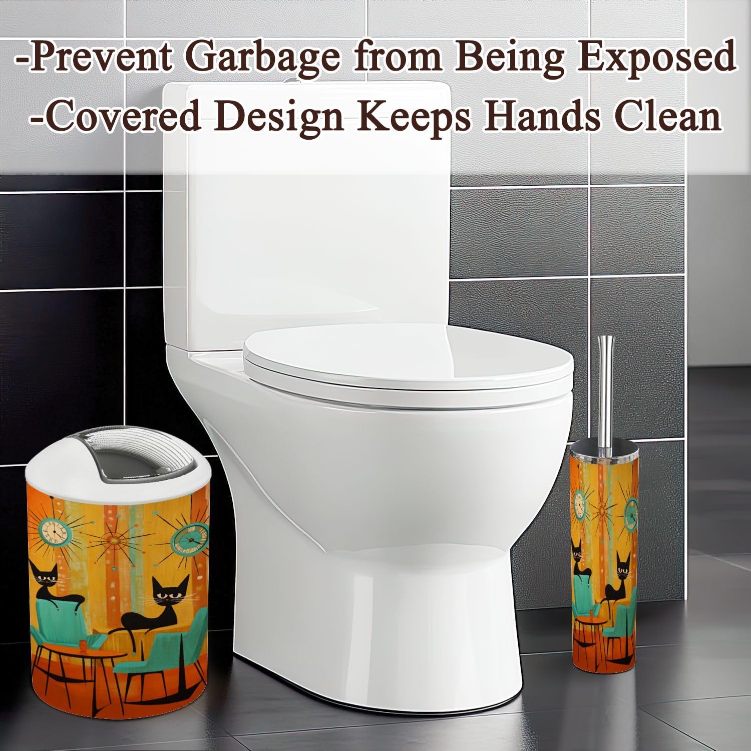 Retro Cats Bathroom Accessories Set 6 Piece 1