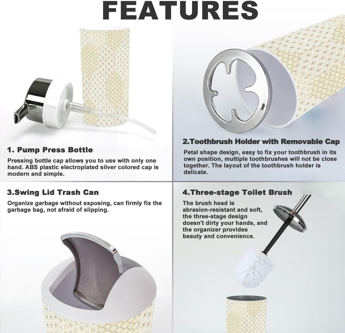 Japanese Style 6 Pcs Bathroom Accessories Set in Gold