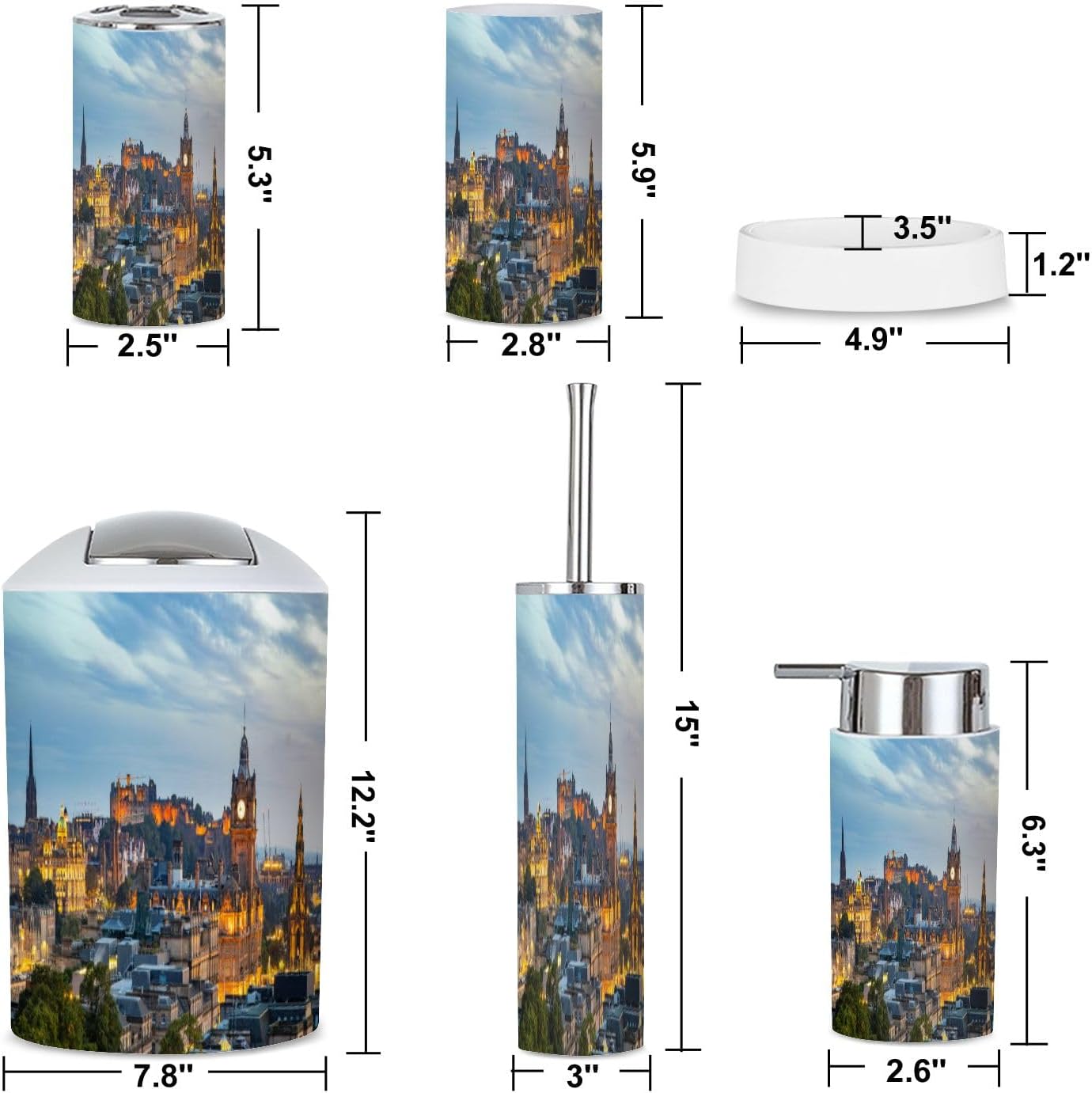 Edinburgh Skyline Bathroom Accessories Set of 6