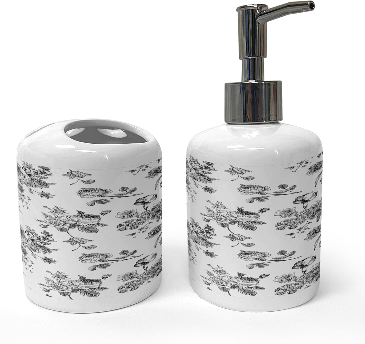 Ambesonne Black and White Soap Dispenser Toothbrush Holder Set 1
