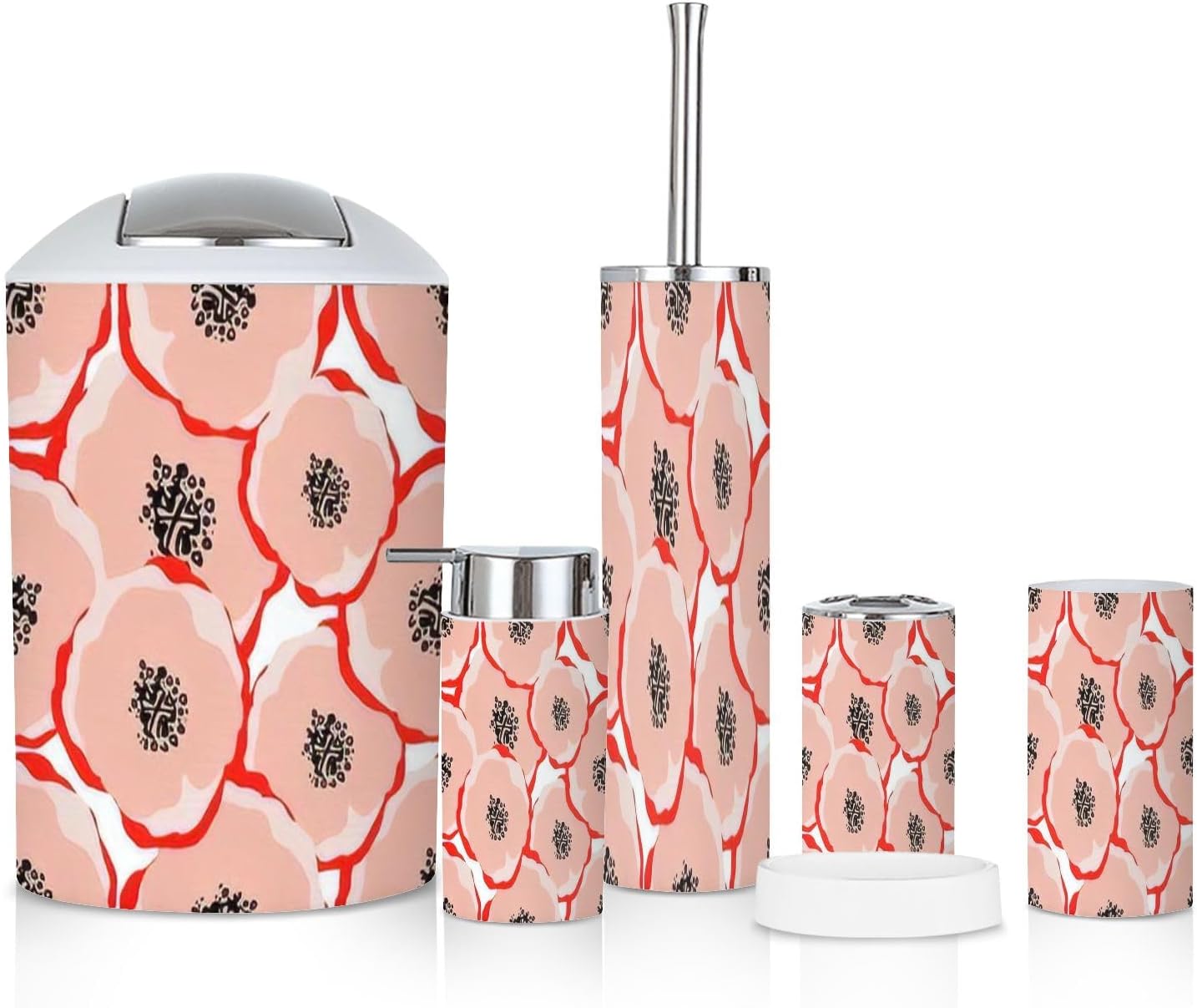 6 Piece Bathroom Accessories Set with Floral Design