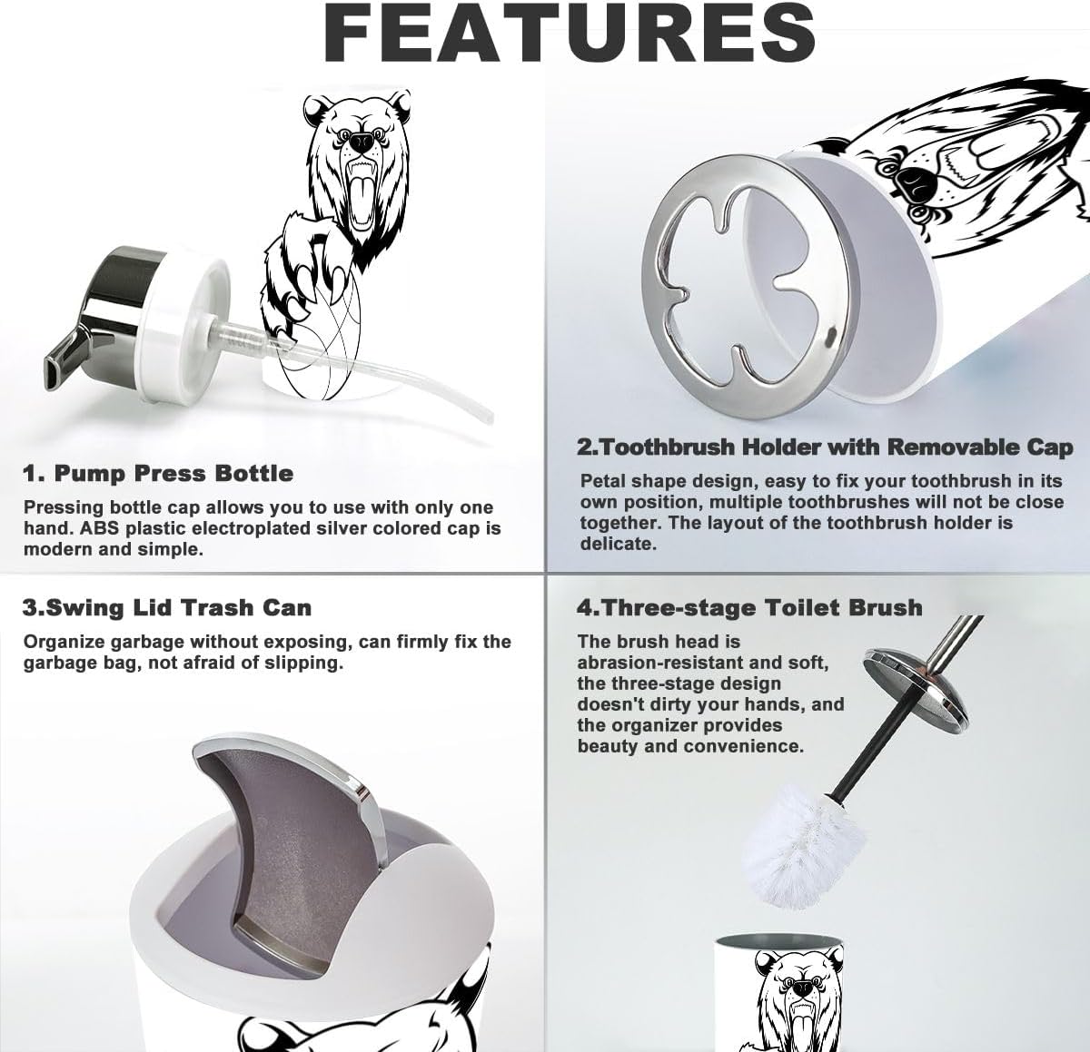Angry Bear Bathroom Accessories Set 6 Pcs