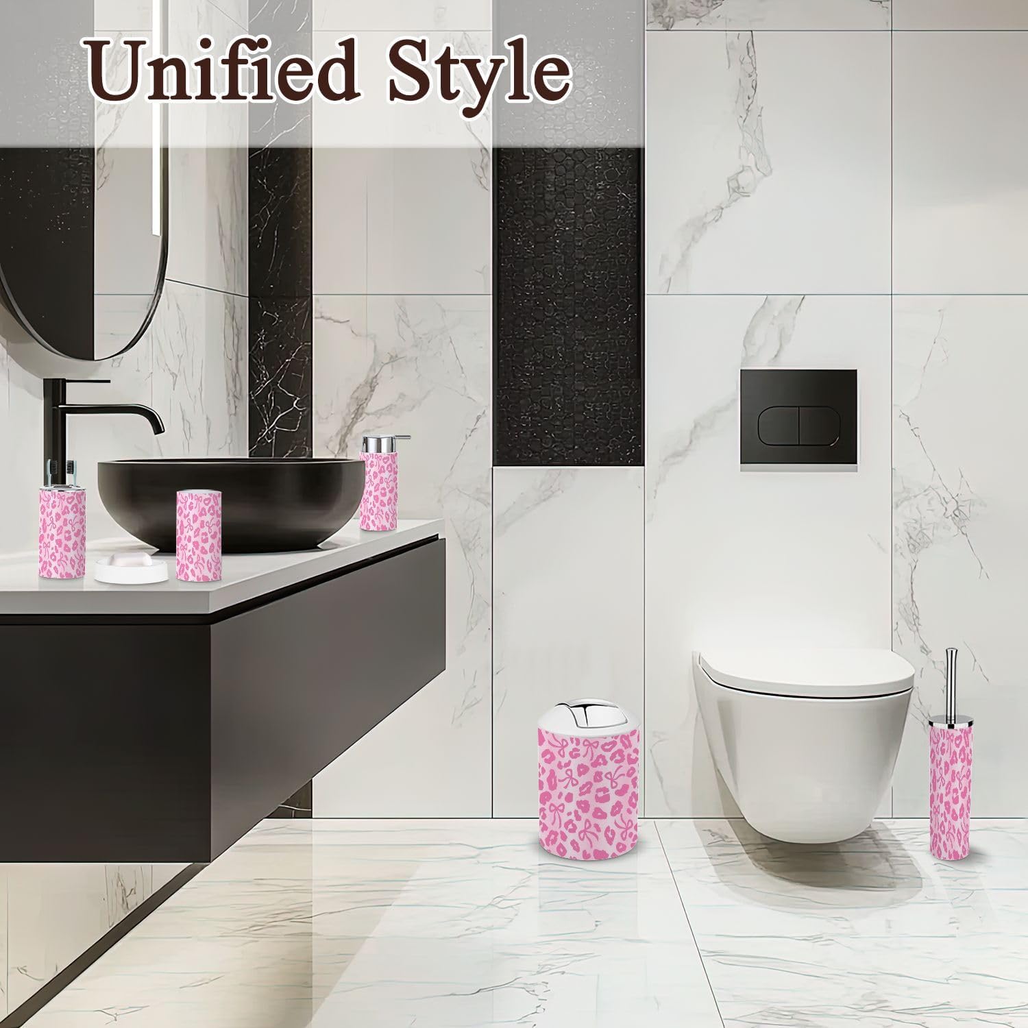6 Piece Bathroom Accessories Set with Ombre Leopard Print Bow