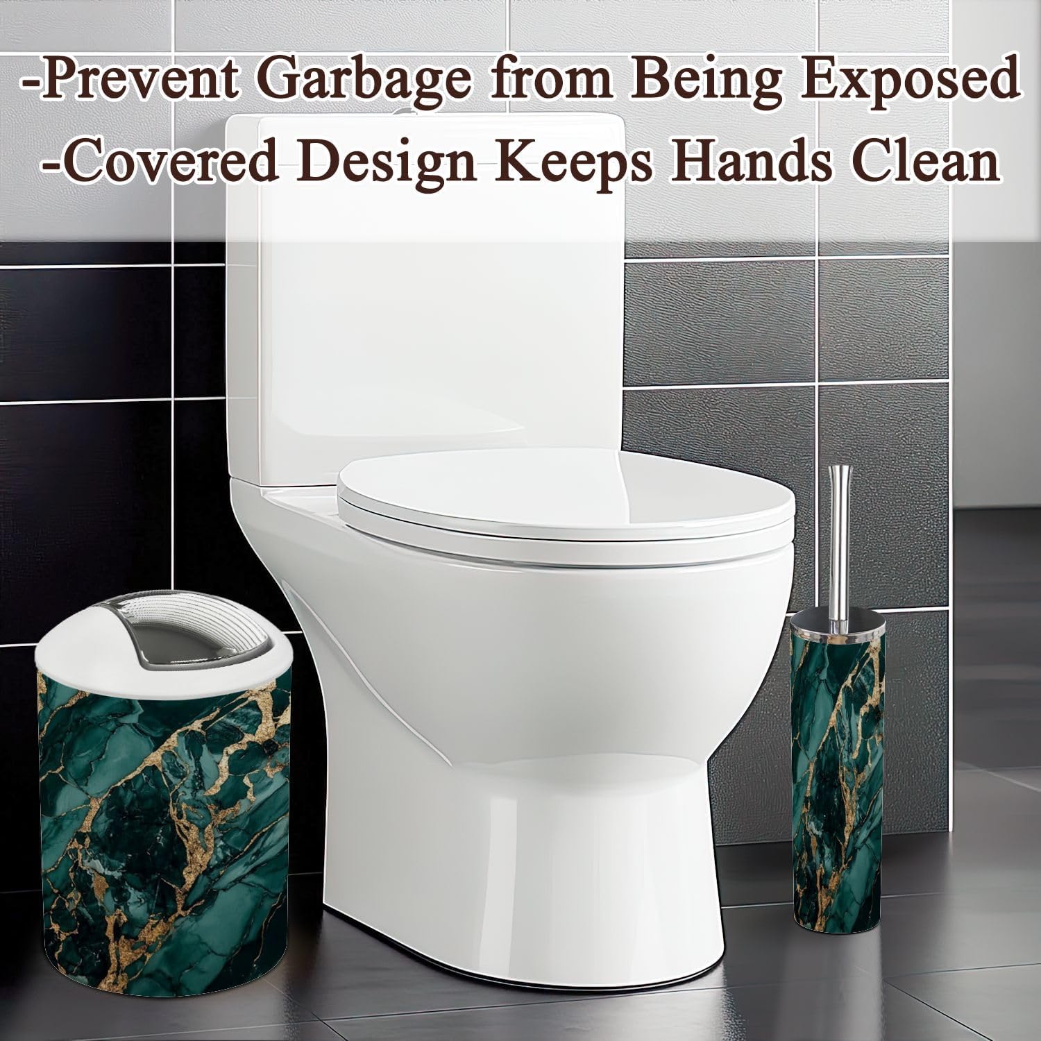 6 Piece Bathroom Accessories Set Green Gold Marble Look 1