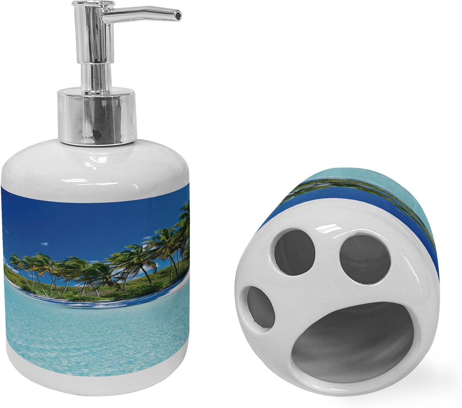 Ambesonne Ocean Soap Dispenser Toothbrush Holder Set