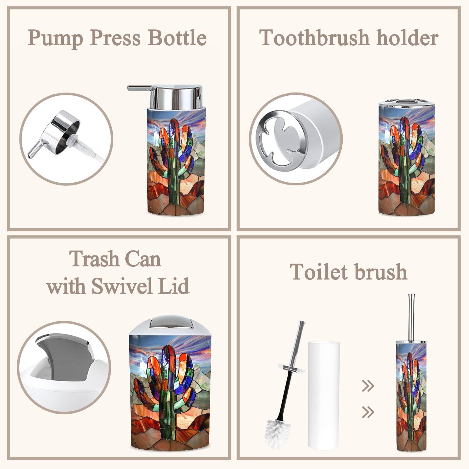 6 Piece Abstract Cactus Bathroom Accessories Set
