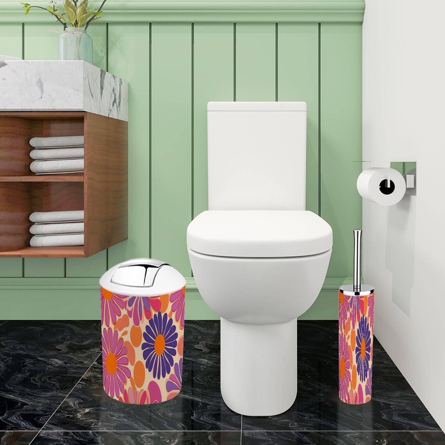 Boho Daisy Flower Bathroom 6-Piece Accessory Set