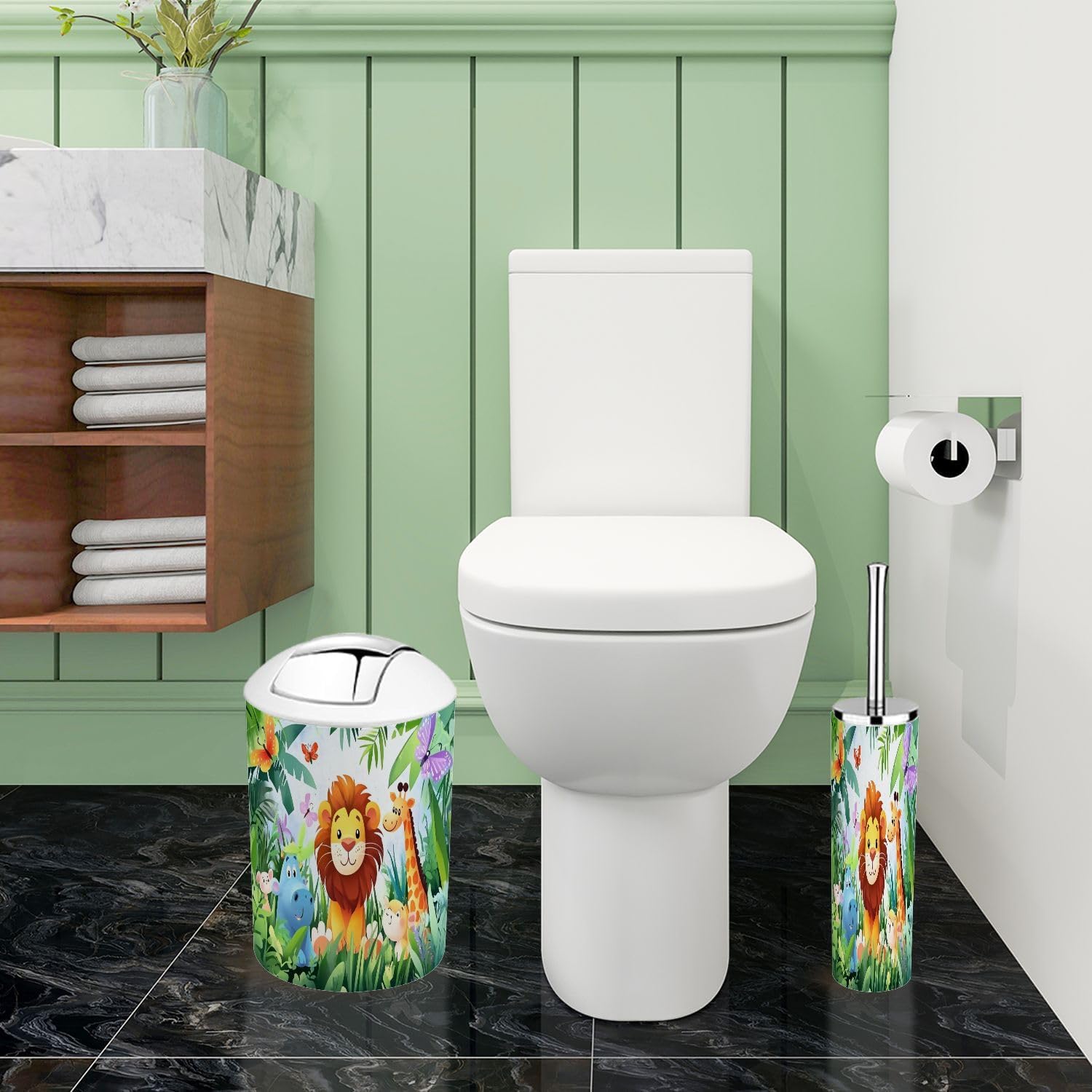 Bathroom Accessory Set 6 Piece for Kids Jungle Animals
