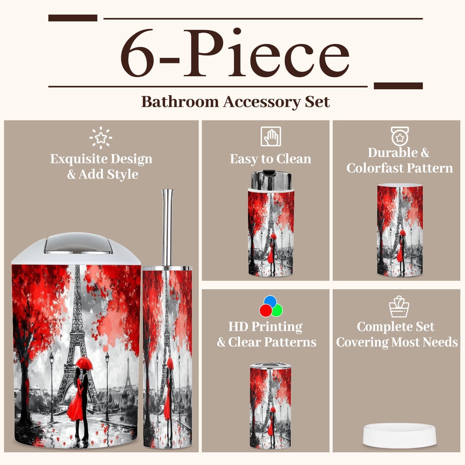 6 Piece Modern Bathroom Accessories Set 1