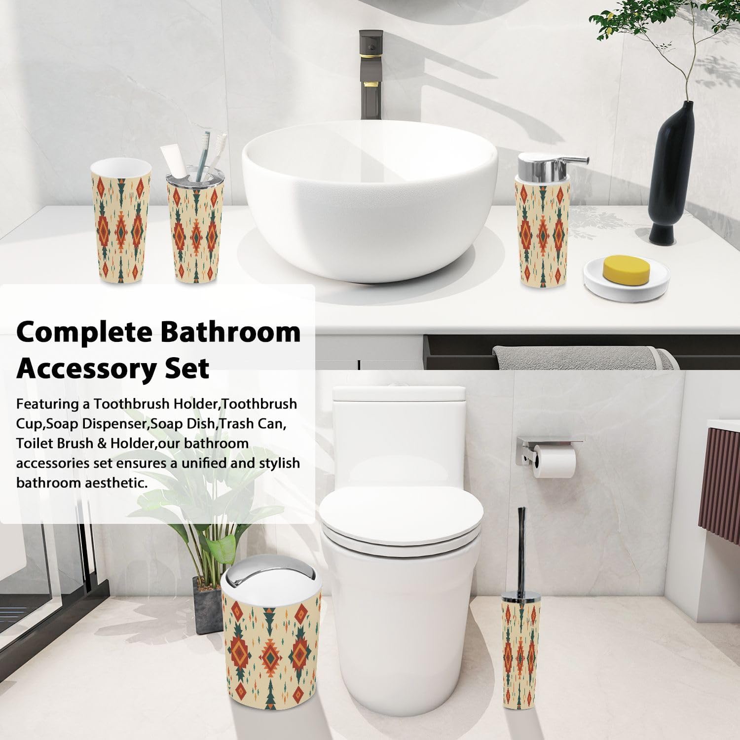 Boho Bathroom Accessory Set 6 Piece