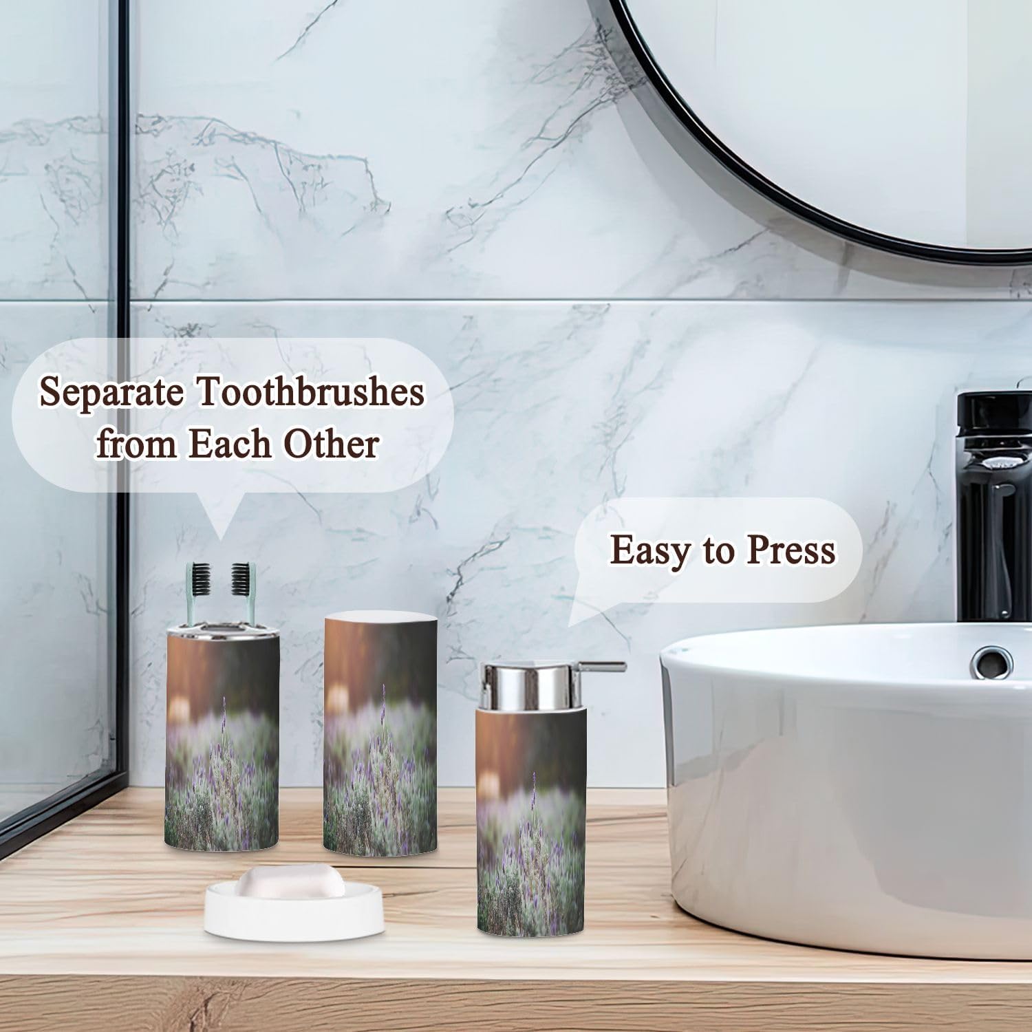 6 Piece Lavender Sunset Bathroom Accessories Set