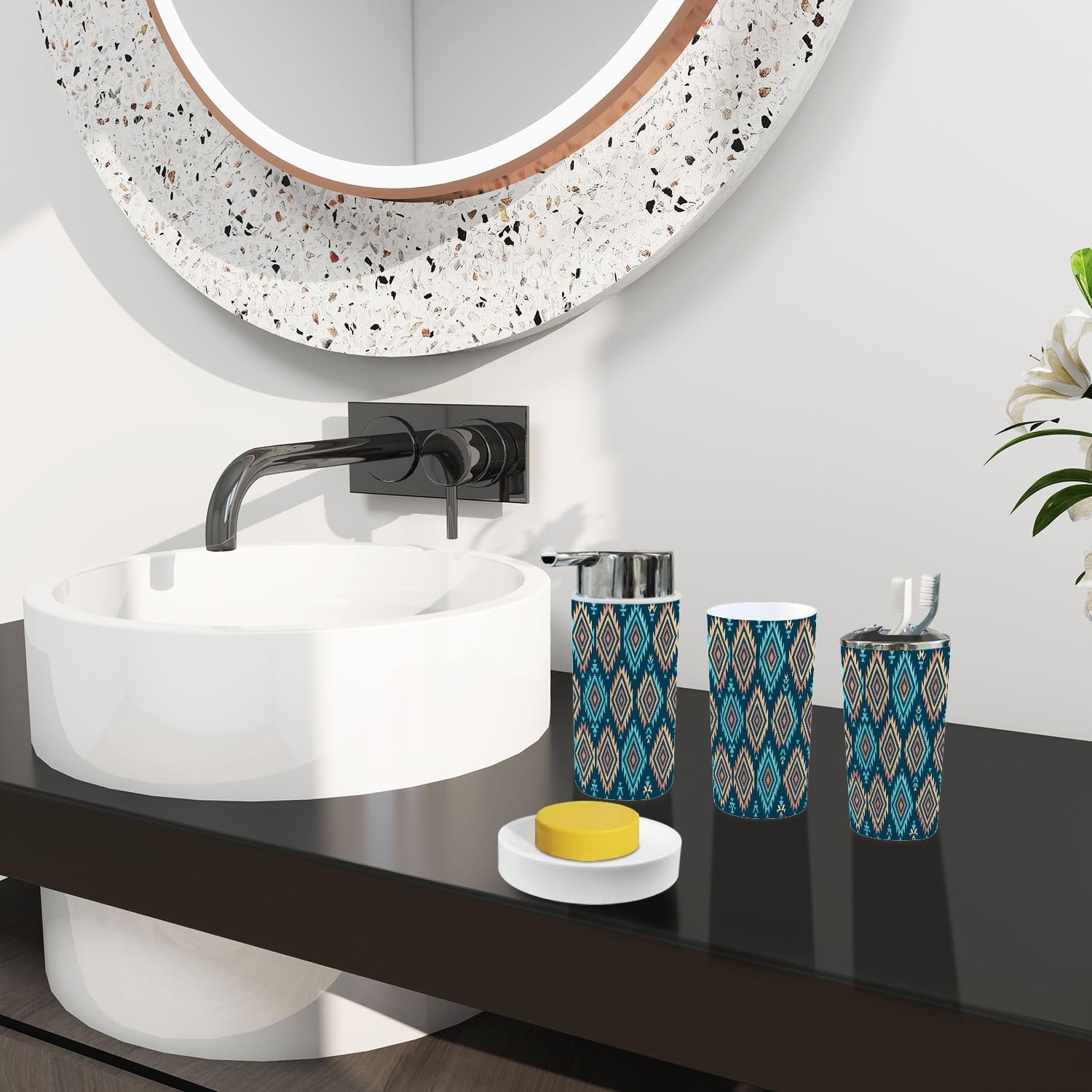 Boho Bathroom Accessory Set 6 Piece Modern Design