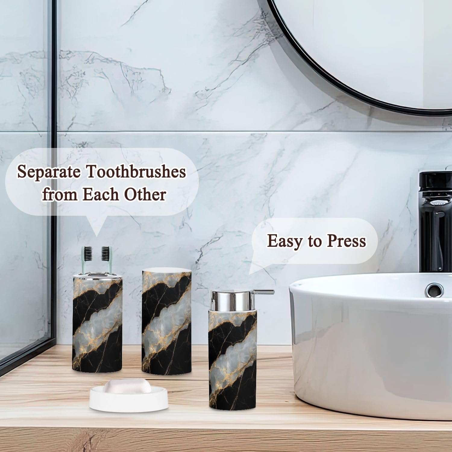 6 Piece Bathroom Accessories Set with Golden Veins Marble Design