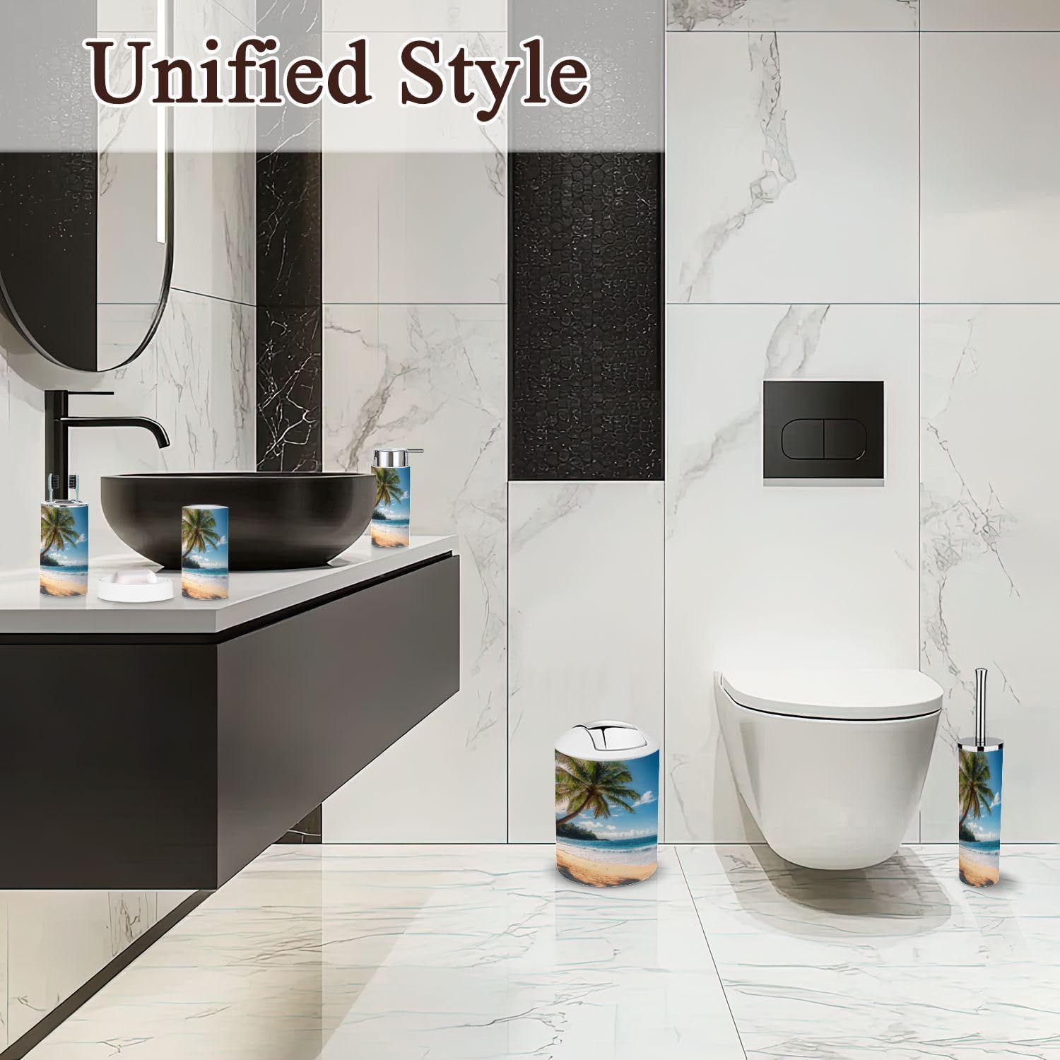 6 Piece Bathroom Accessories Set with Palm Trees Design 1