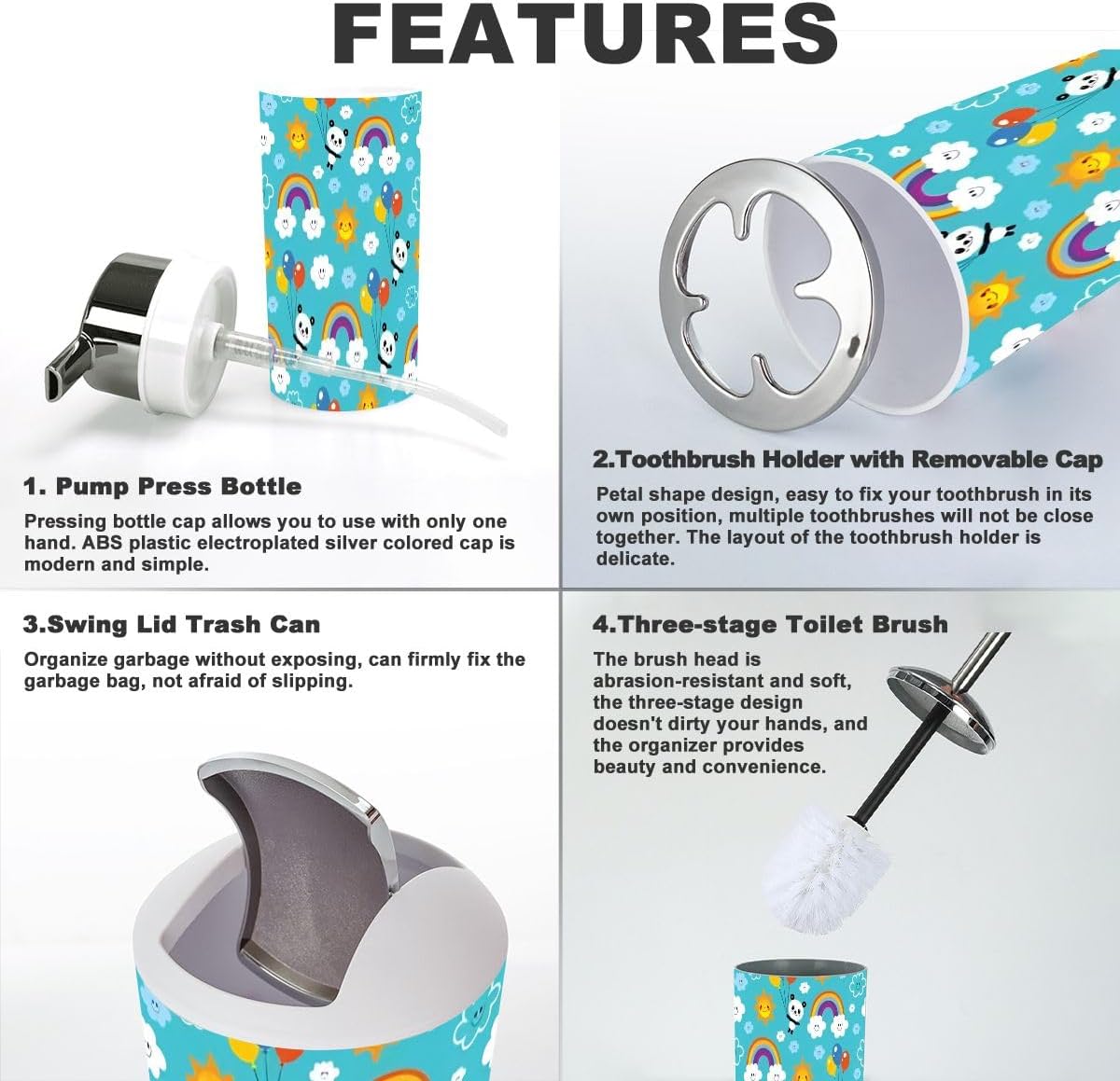 Panda Bear Bathroom Accessories Set 6 Pcs