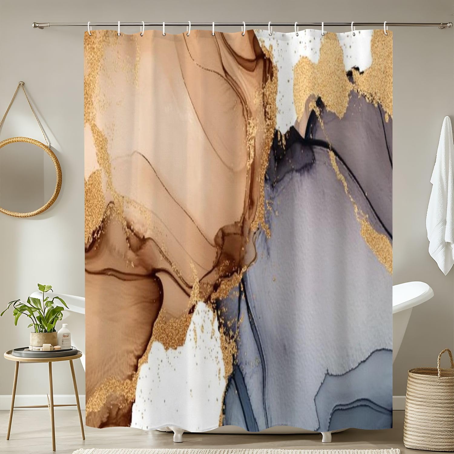 4 Piece Shower Curtain Set with Rugs Mats and Lid Cover 1