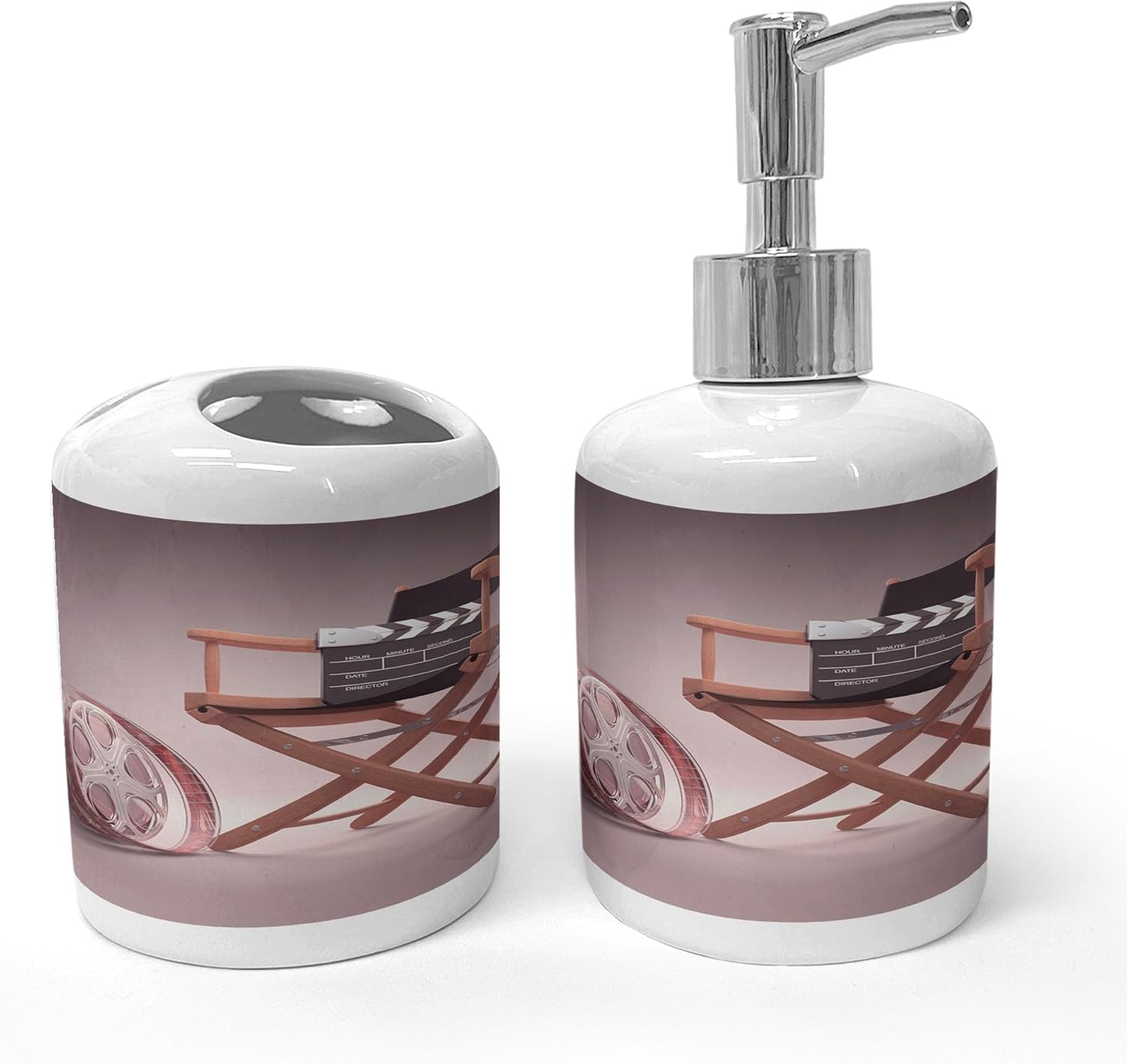 Ambesonne Dark Mauve Ceramic Soap Dispenser Toothbrush Holder Set