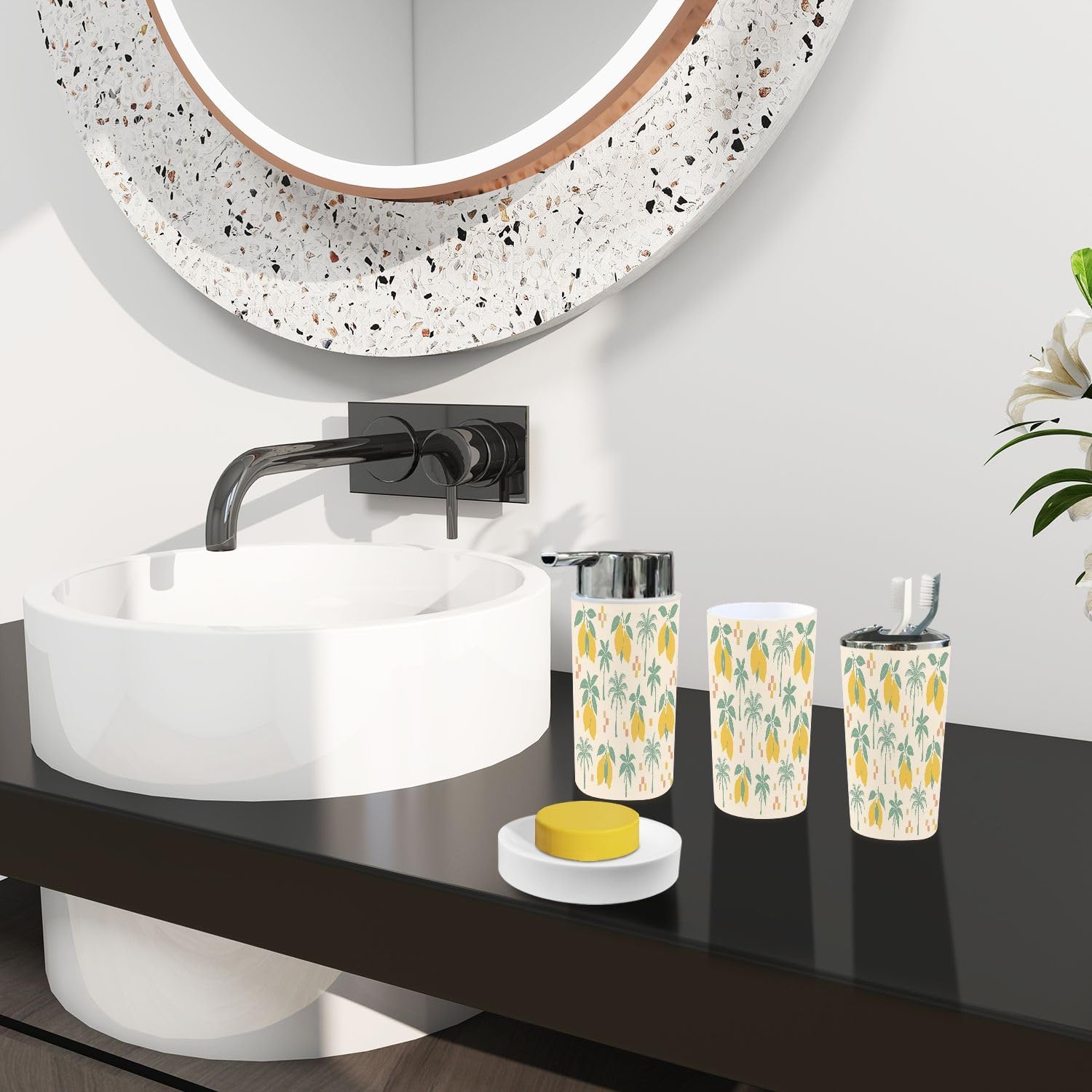 Boho Trash Can Set 6 Piece Bathroom Accessories