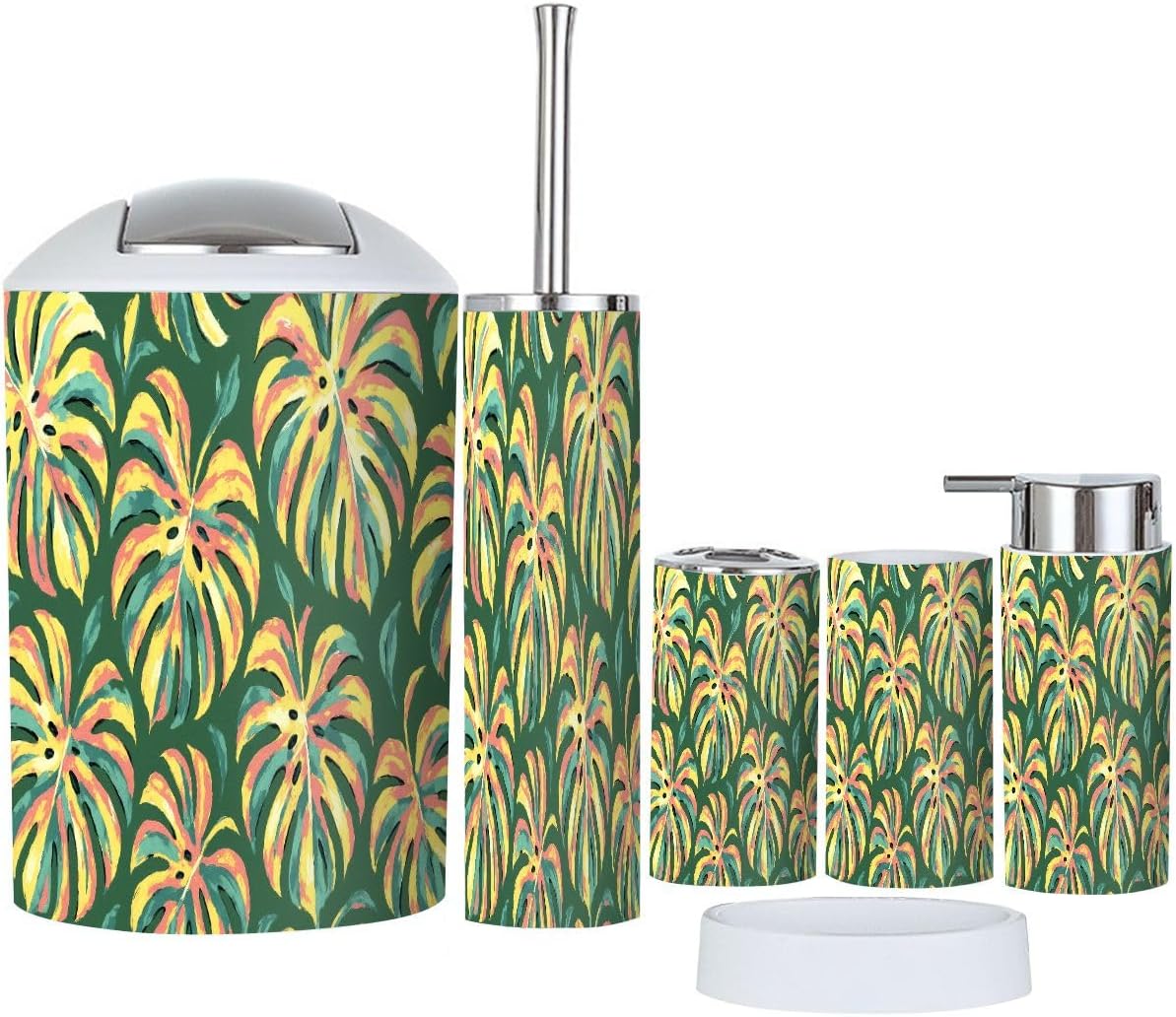 Boho Flower Leaf Bathroom Accessory Set 6 Piece