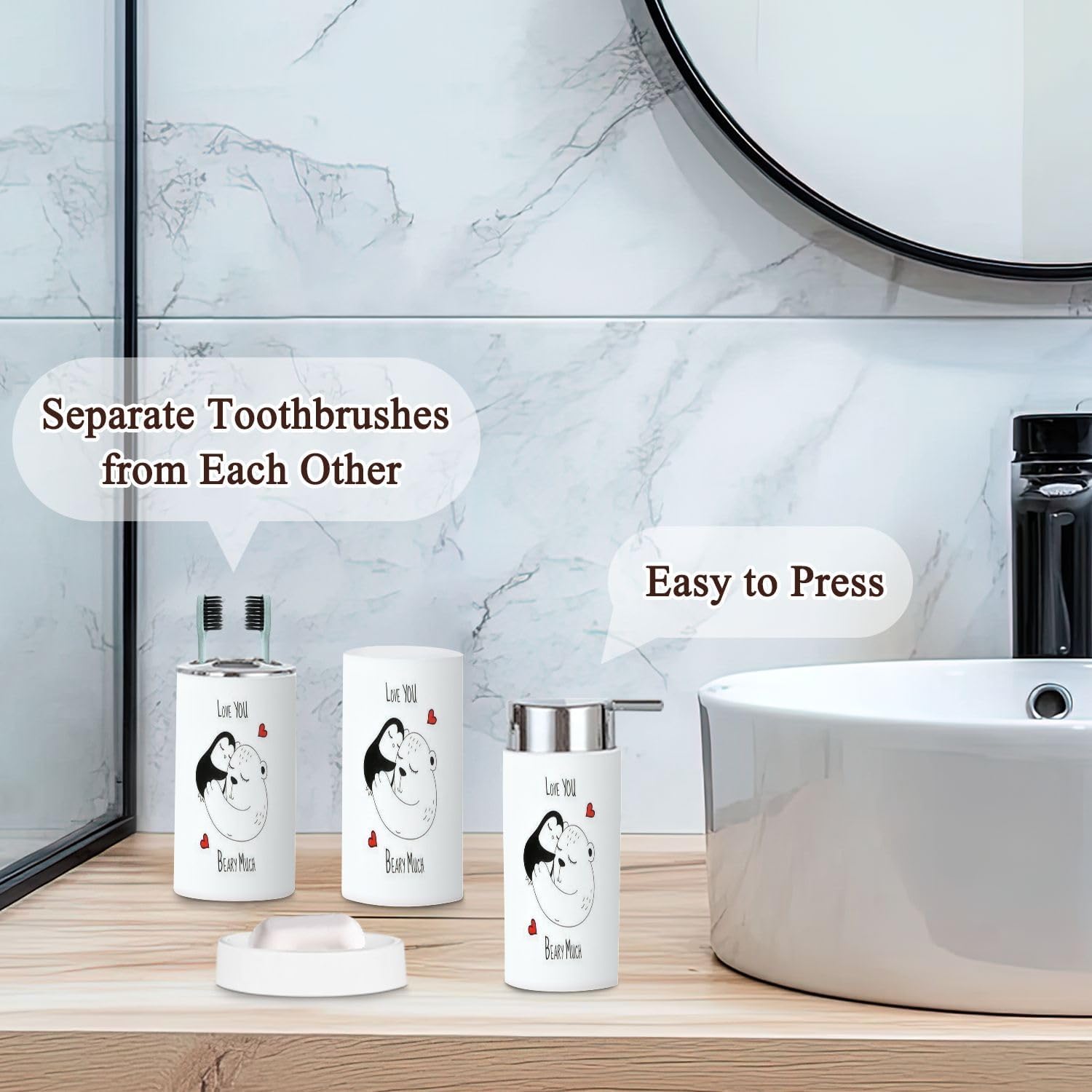 Bathroom Accessories Set 6 Pcs with Penguin and Bear Design