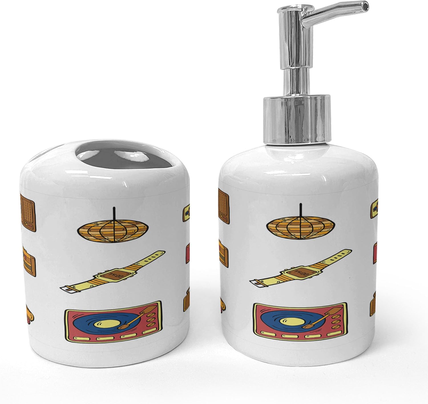 Ambesonne 90s Nostalgic Soap Toothbrush Holder Set