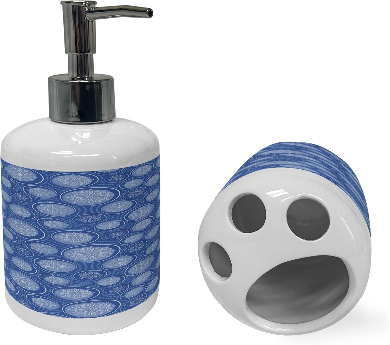 Ambesonne Winter Soap Dispenser Toothbrush Holder Set 2 Pcs