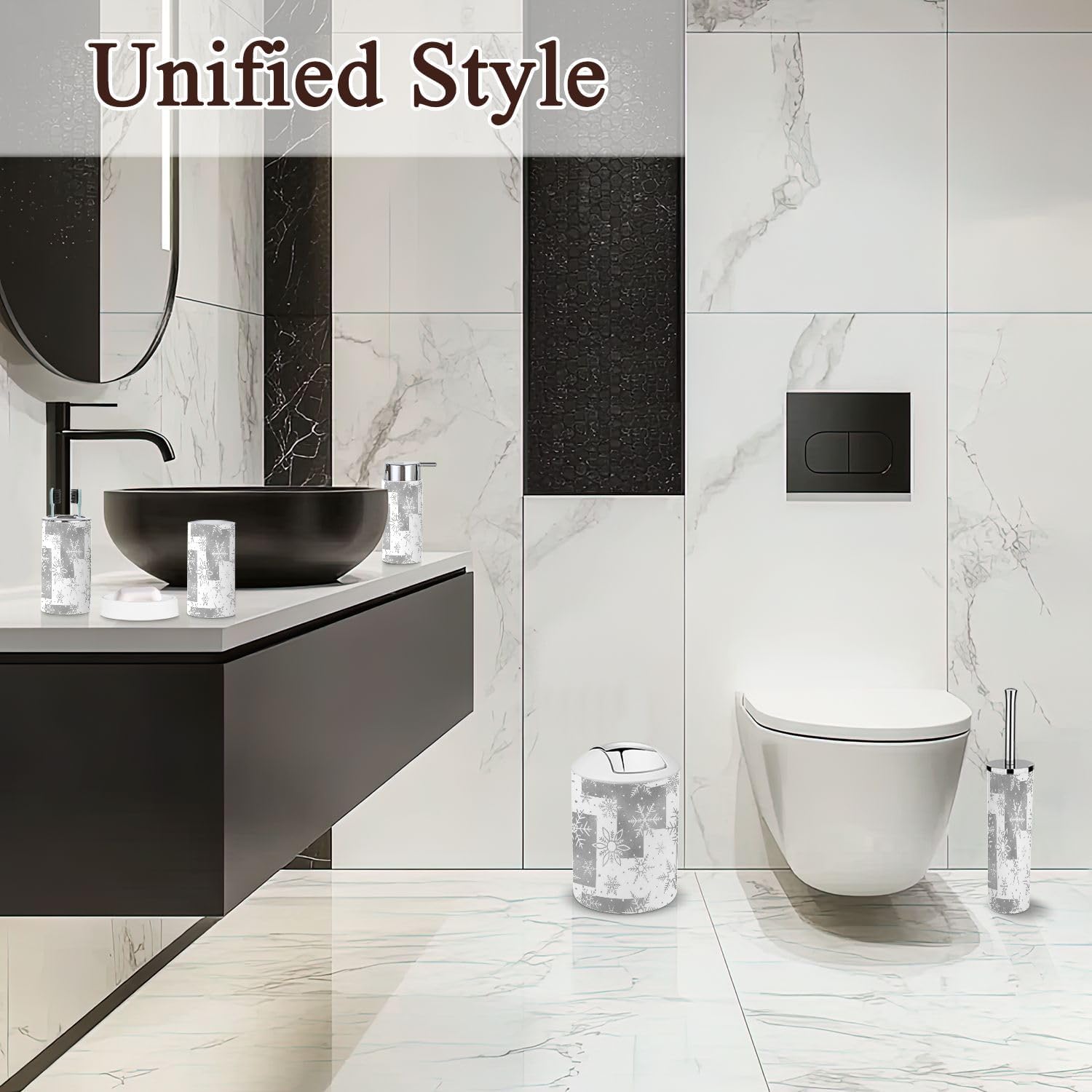 6-Piece Bathroom Accessories Set with Snowflake Pattern
