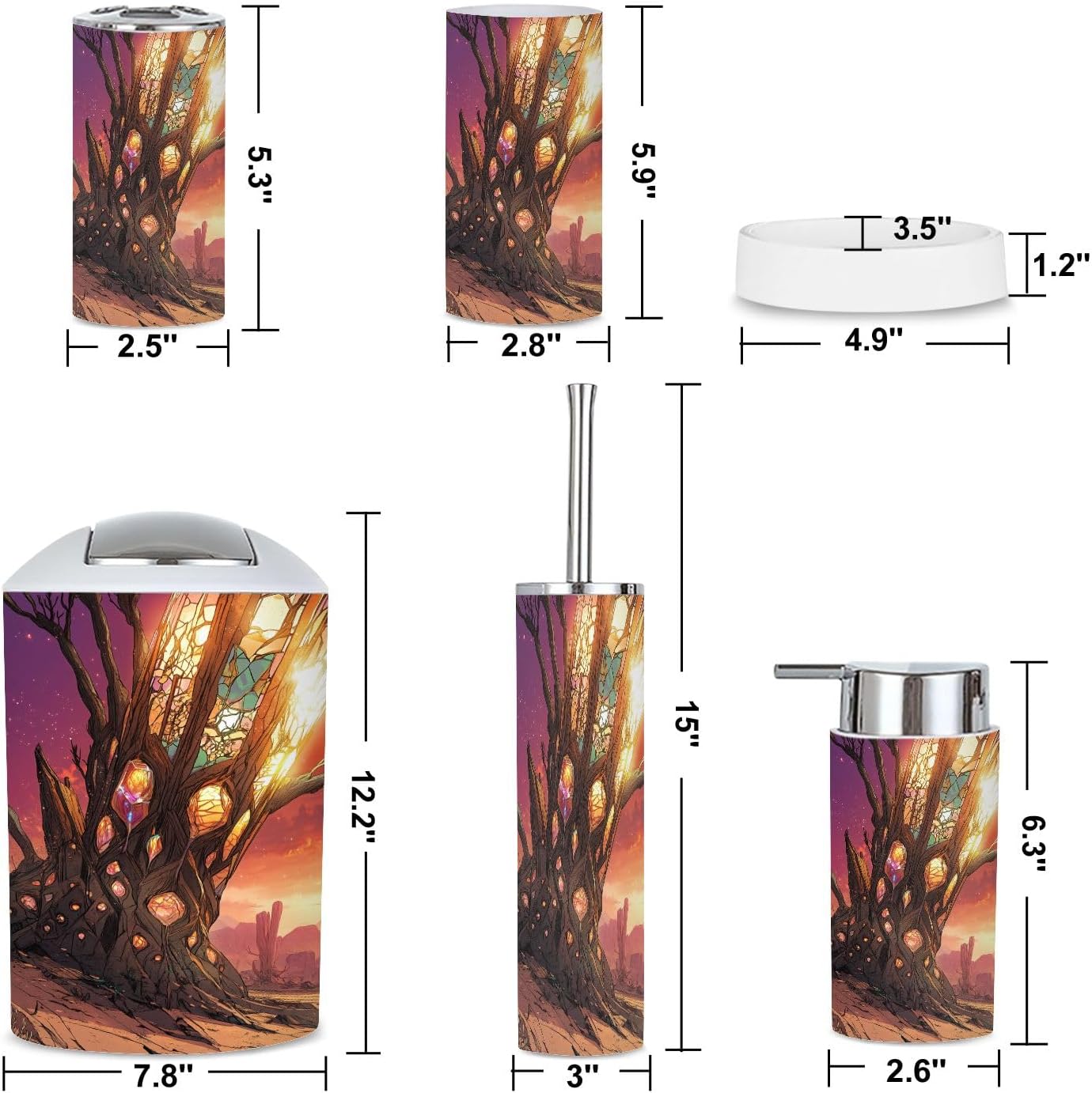 6 Piece Abstract Desert Bathroom Accessories Set
