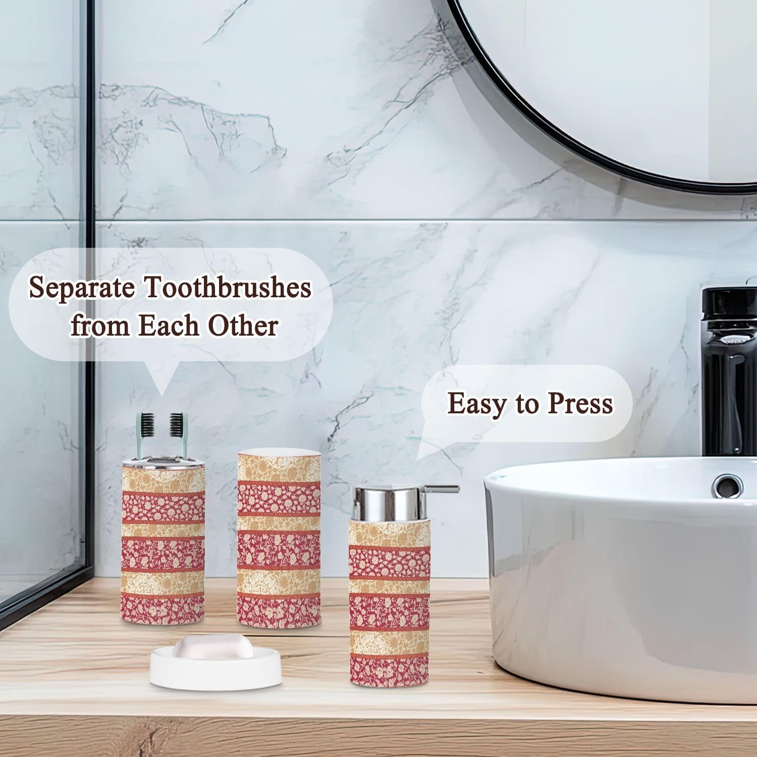 Traditional Chinese Floral 6-Piece Bathroom Accessories Set