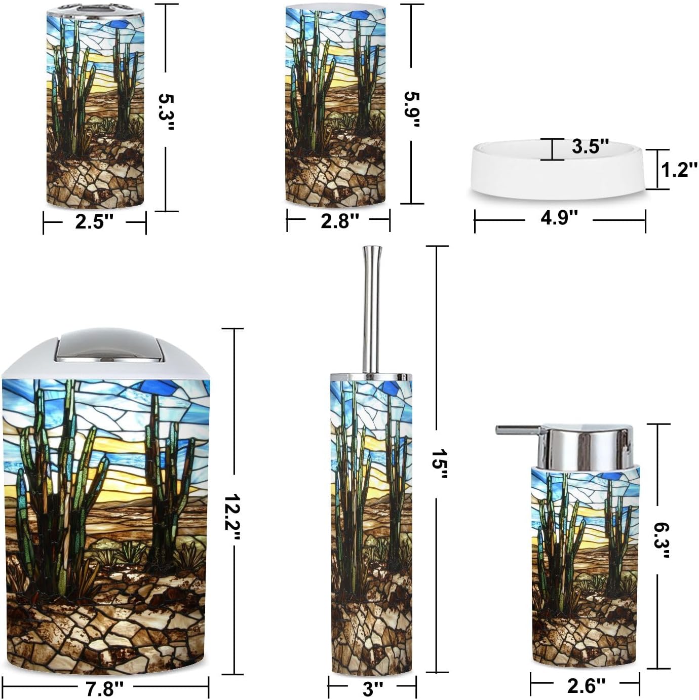6-Piece High Noon Desert Stained Glass Bathroom Set