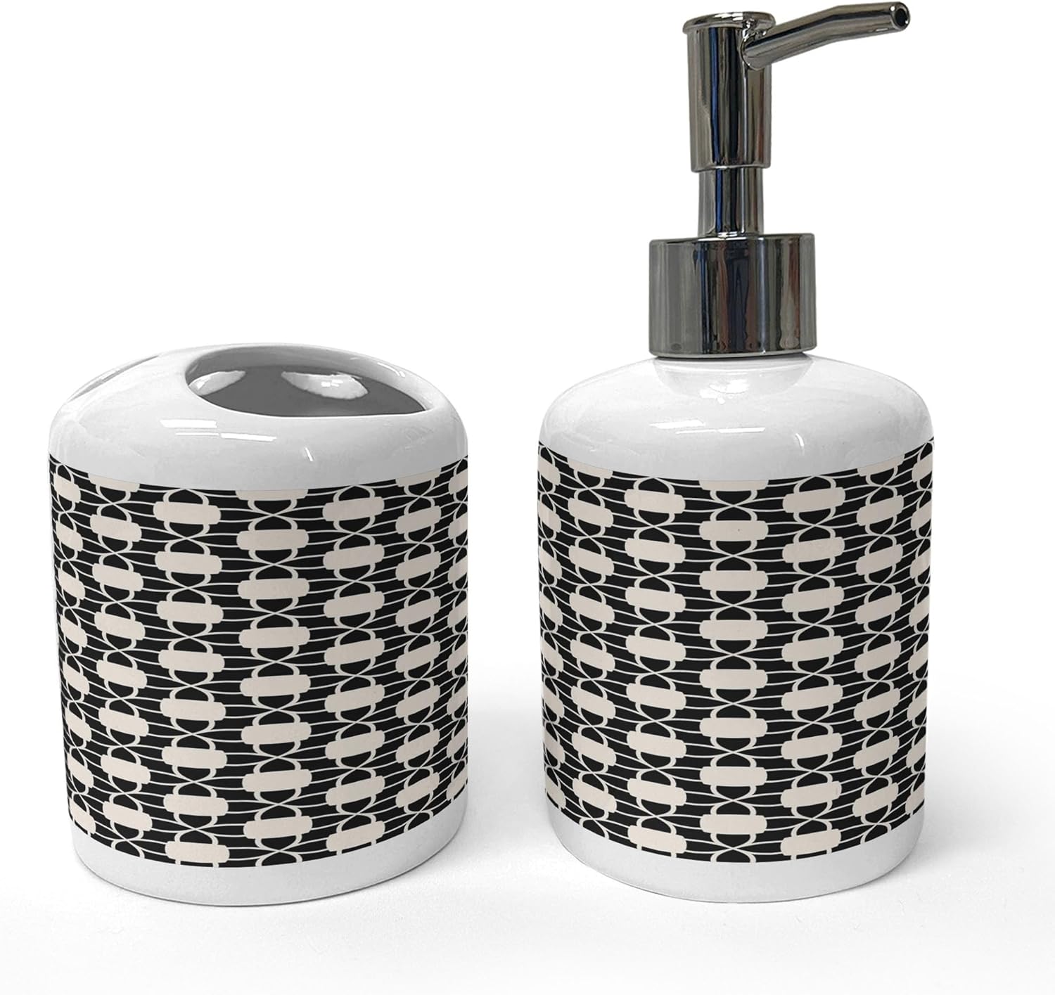 Ambesonne Ceramic Soap Toothbrush Holder Set 2 Pcs Charcoal Grey White