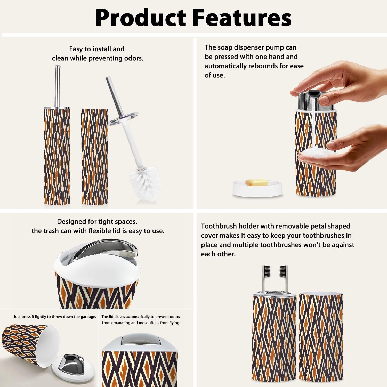 Boho Ikat Bathroom Accessory Set of 6