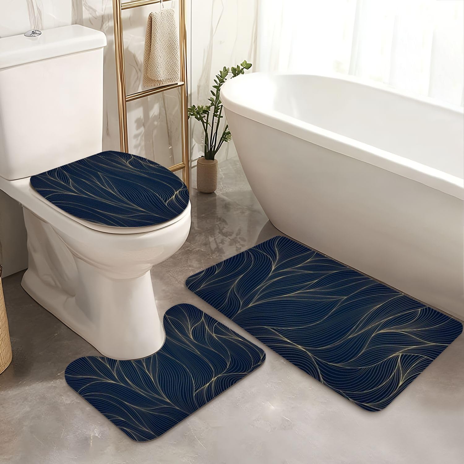 4 Piece Luxury Gold Bathroom Set with Floral Pattern